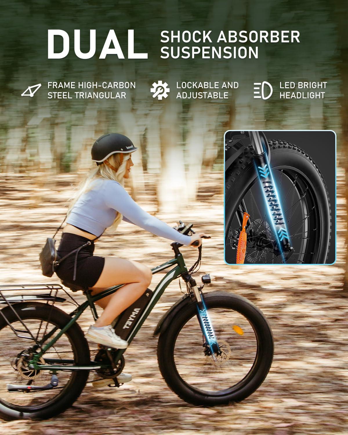 AMYET EB26 Electric Bike for Adults Peak 1500W Electric Bicycle 48V 15AH (720WH) Battery Electric Bike 26" Fat Tire Mountain 32mph 7 Speed Gears Ebike - Image 4