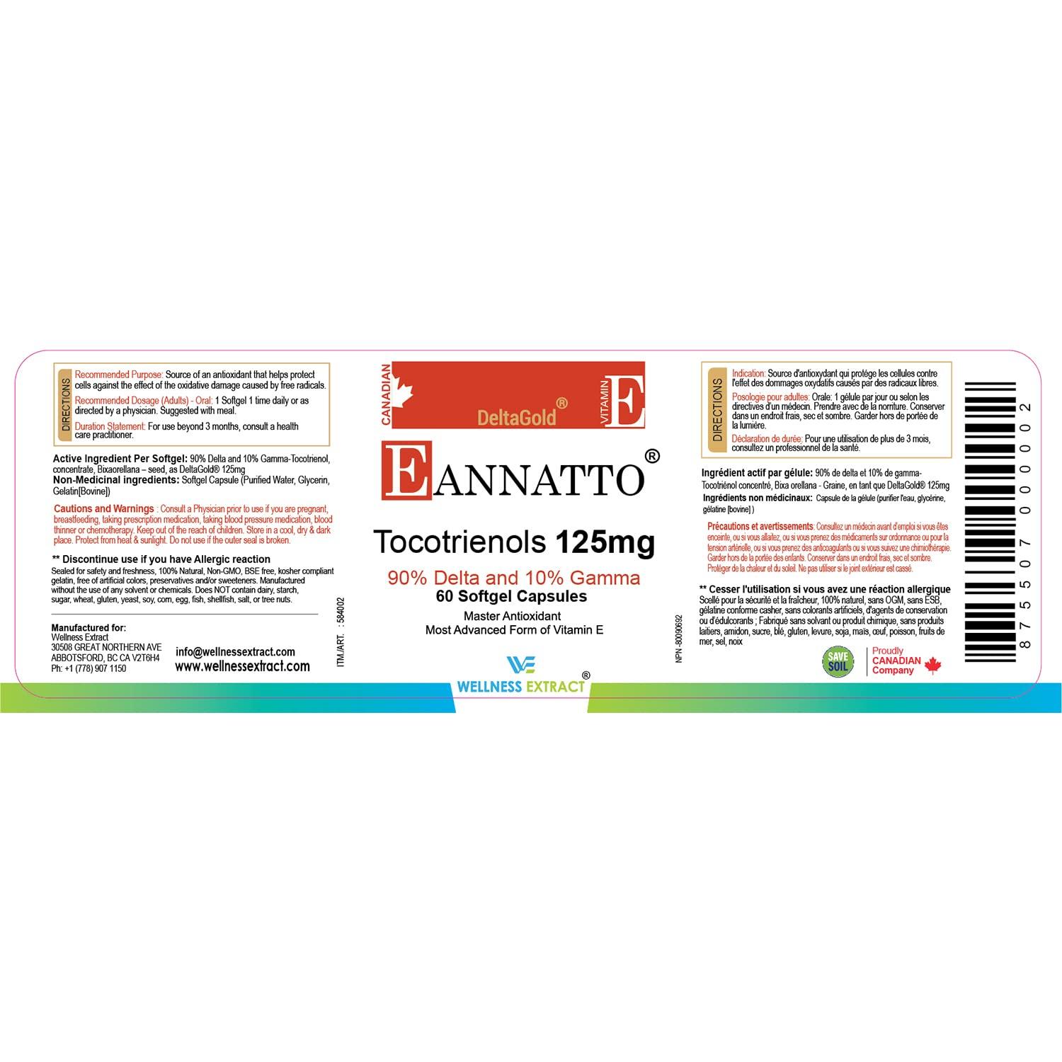 WELLNESS EXTRACT Eannatto Tocotrienols Vitamin E Supplements Tocopherol Free, Supports Immune Health, Non-GMO, Gluten Free & Antioxidant (125MG 60 Softgels) - Image 3