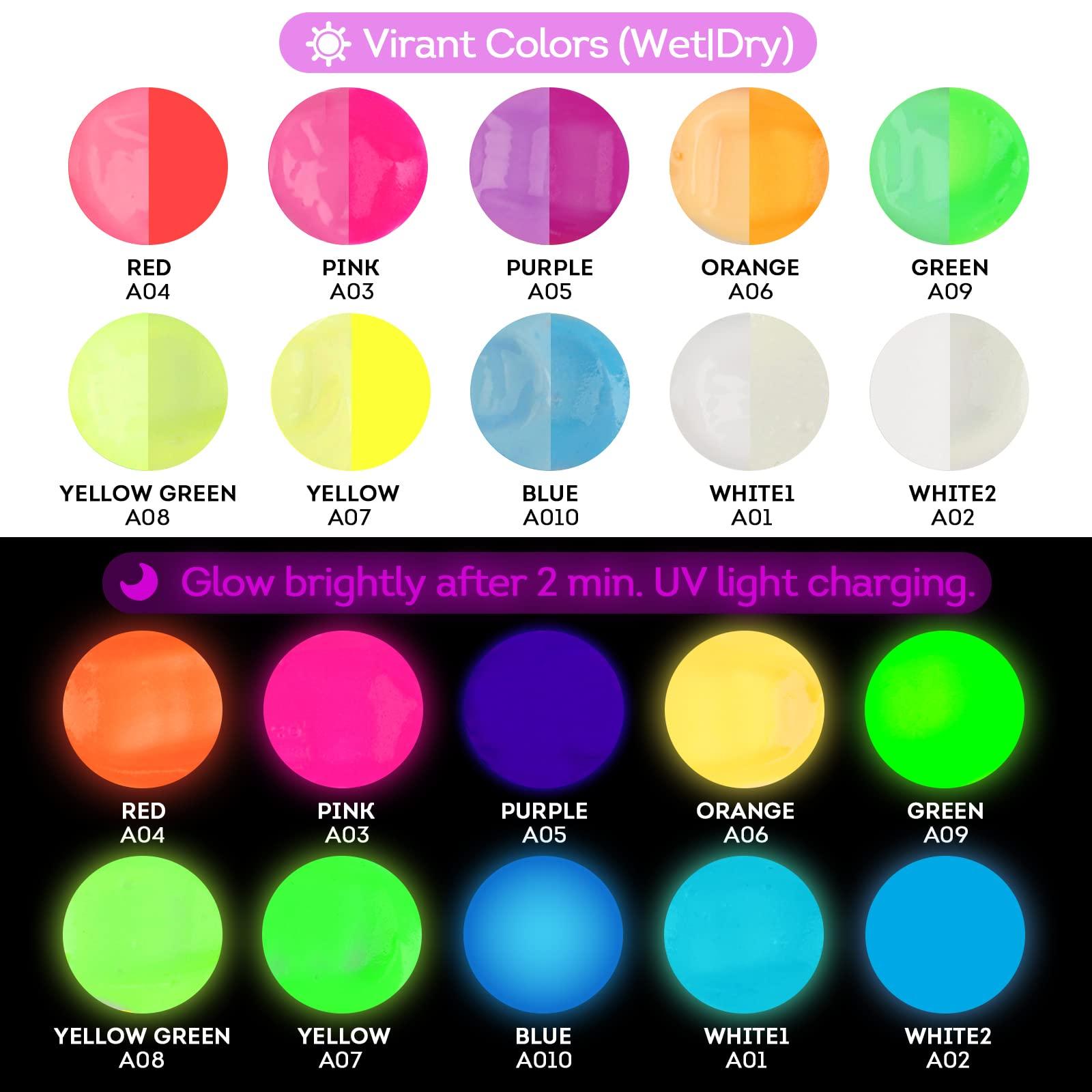 ABEIER Glow in the Dark Acrylic Paint - 10 Bright Colors (60ml/2oz) Long Lasting Glow Fluorescent Paint for DIY Projects, Halloween, Easter, Christmas Decorations - Image 2