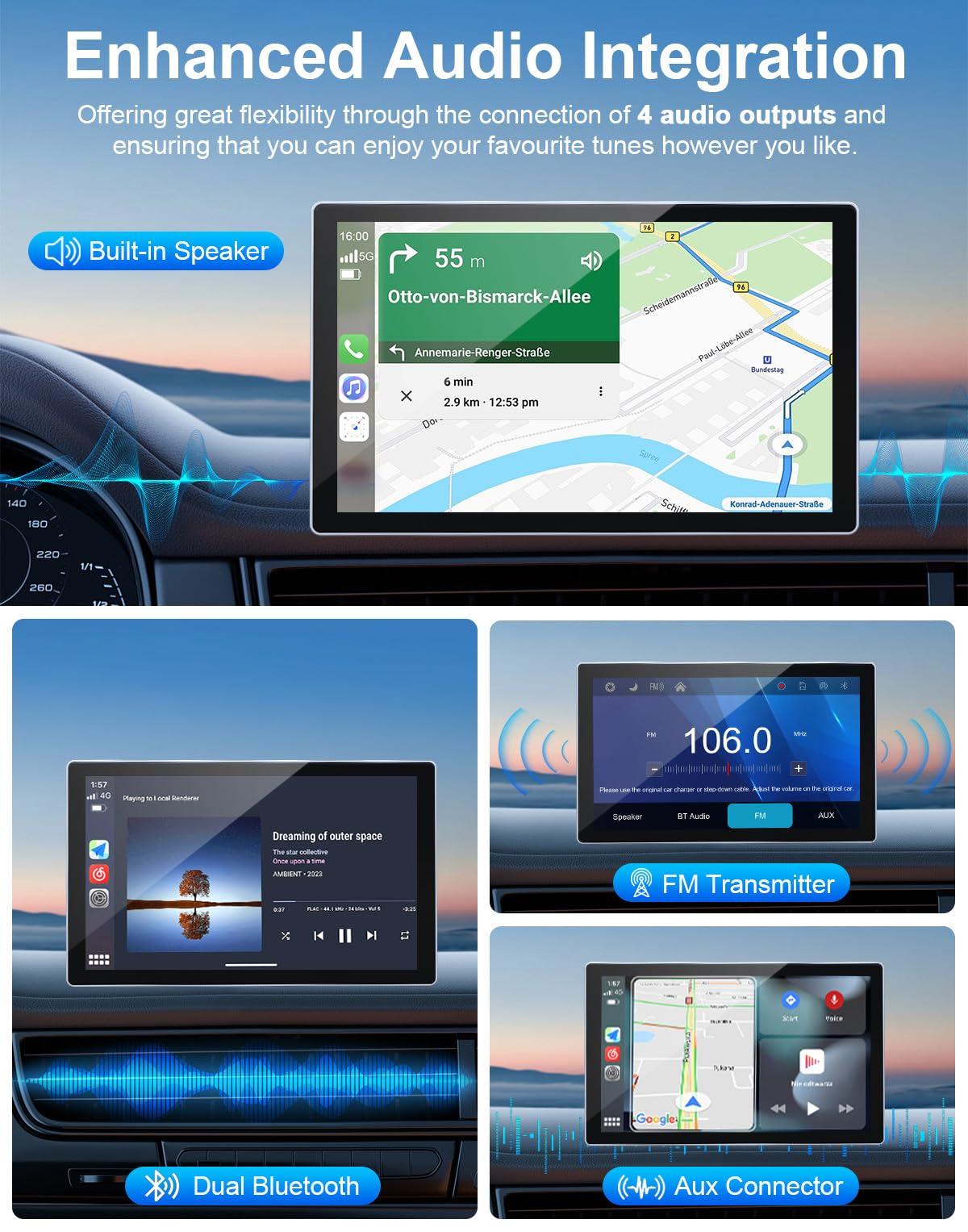 Oscio Wireless Carplay Screen for Car 4K Dash Cam & 1080P Backup Camera, 9" Portable Car Stereo with Apple Carplay & Android Auto, Voice Control, GPS Navigation, Mirror Link, Bluetooth - Image 5