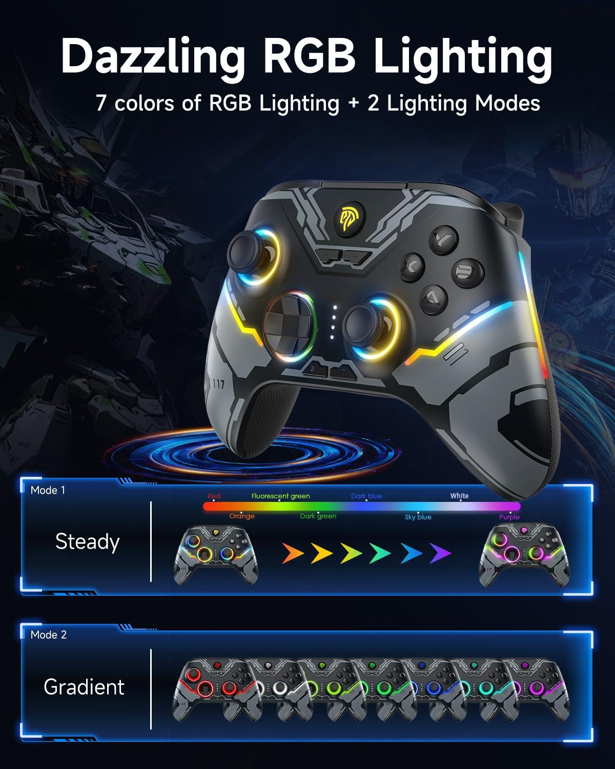 EasySMX X15 PC Controller - Enhanced Wireless Bluetooth Controller with Hall Joysticks/Hall Triggers/RGB Lighting - No Stick Drift, No Dead Zone - Work for Windows PC, Android, Steam and Switch - Image 2