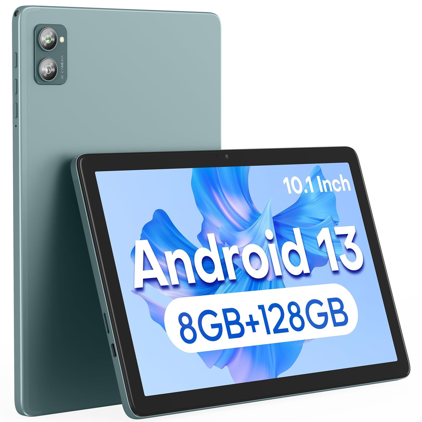 xiskt Android Tablet 10.1 inch Android 13 Tablet,8(4+4) GB&128GB Storage(Expand to 512GB), Dual 13MP+5MP Camera, 6800mAh, WiFi, Bluetooth 5.0,GPS