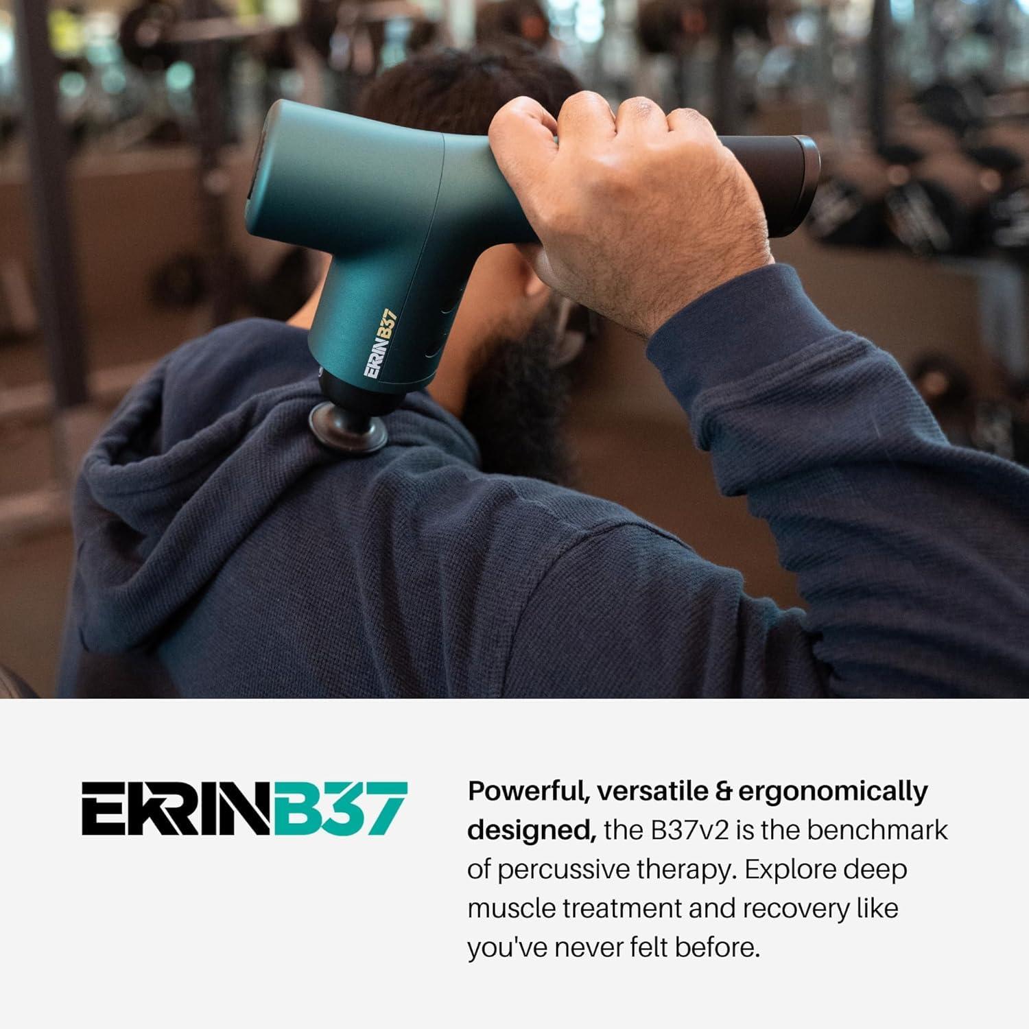 Ekrin Athletics B37v2 Massage Gun - Deep Tissue Massage with High-Powered Brushless Motor - Ergonomic Back Massager for Pain Relief - 5 Speeds, 4 Attachments - Ultra Quiet Hand-Held Massager - Image 2