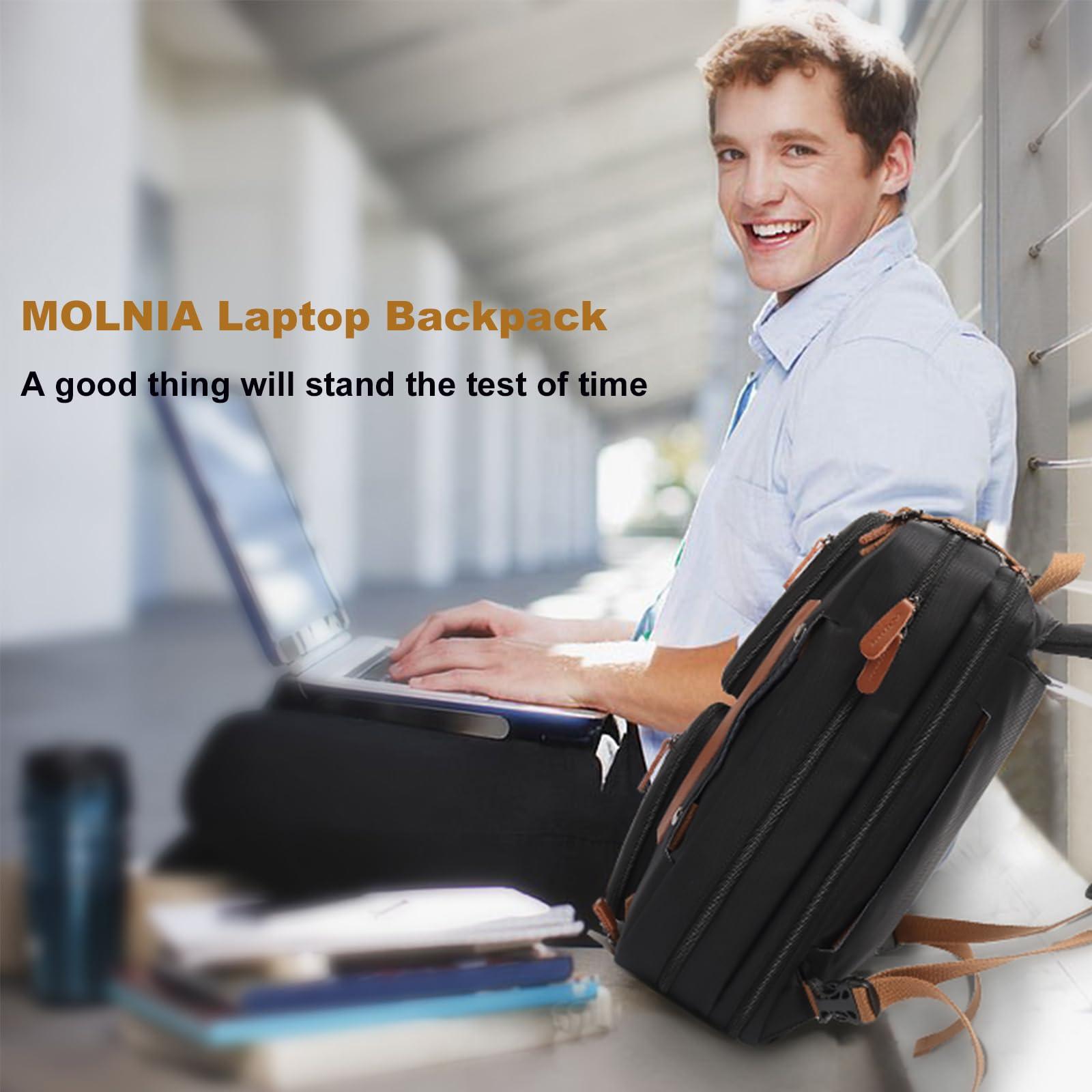 MOLNIA 3 in 1 Laptop Bag for Men, 17.3 Inch Work Bags for Men, Laptop Backpack, Briefcases, Messenger Bag, Computer Bags for Laptops for Men Women, Black - Image 9