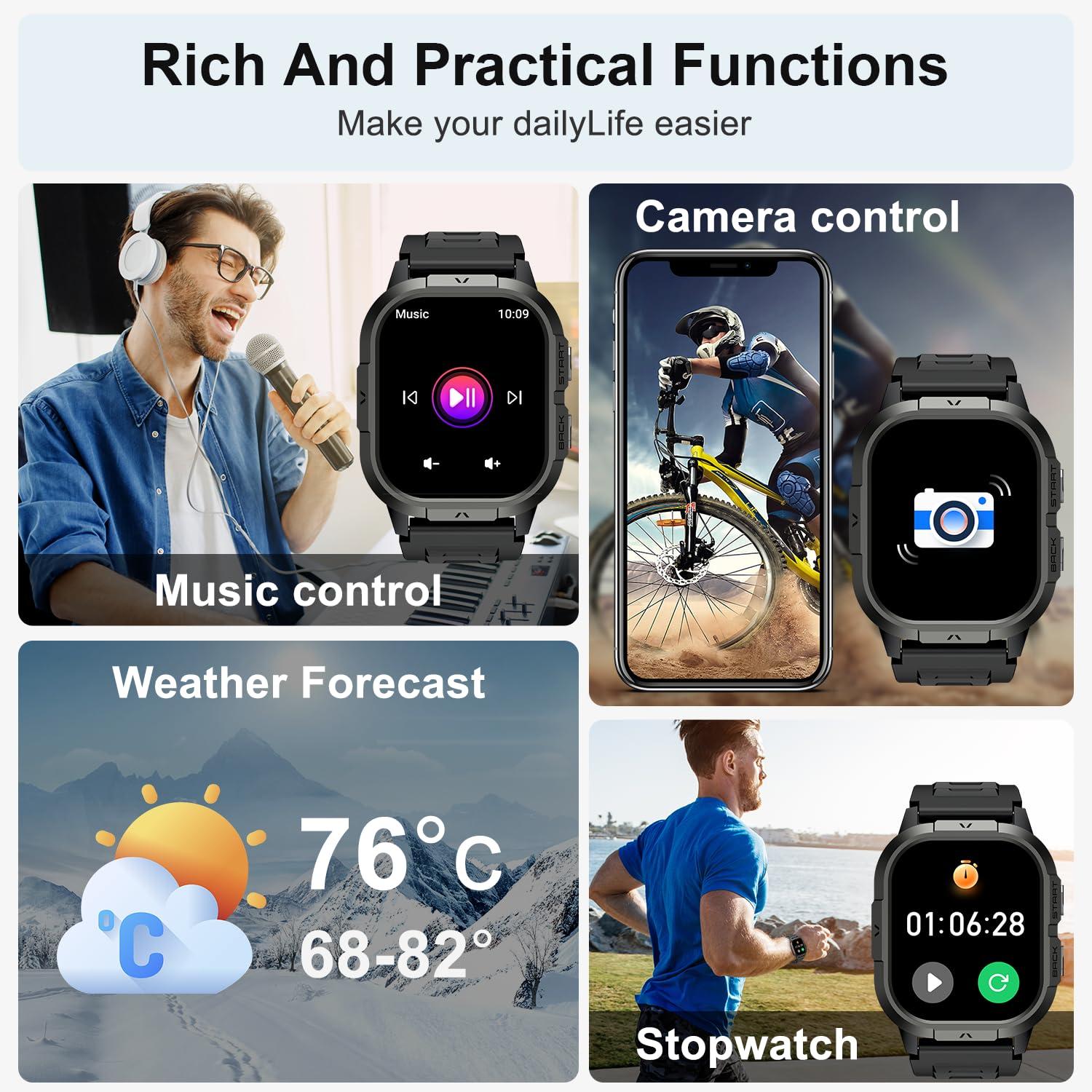 Smart Watch for Men Fitness Tracker: Make/Answer Call Military Smart Watches for Men Digital Watches Run Waterproof Smartwatch Android Phones iPhone Samsung Compatible Heart Rate Monitor Orange Black - Image 5