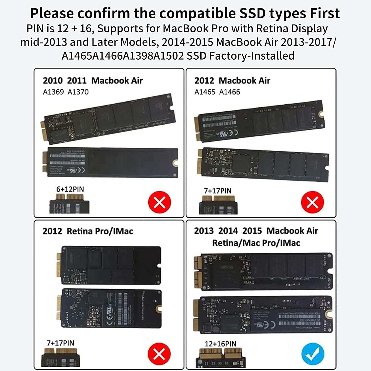 ACASIS USB C 3.2 SSD Enclosure for Apple SSD 12+16 PIN MacBook Pro,MacBook Air, Mac Pro, iMac from 2013 to 2017 A1465 A1466 A1502 SSD，MacBook SSD Enclosure with M.2 NVMe Adapter - Image 4