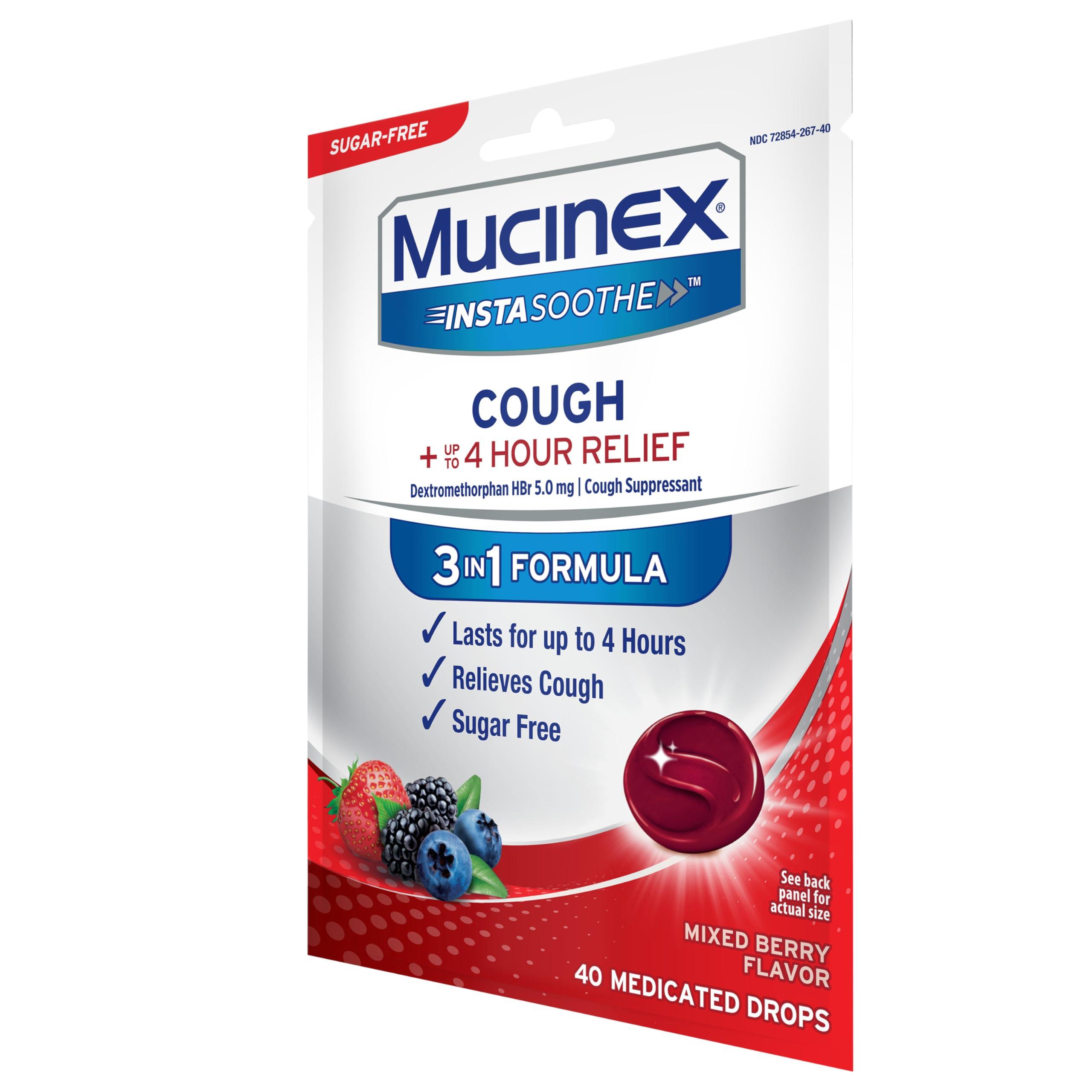 Mucinex Instasoothe Sugar Free Cough Drops, Cough Medicine for Adults with Dextromethorphan HBr, Non Menthol Cough Drops, Cough Suppressant Lozenges, Mixed Berry Medicated Cough Drops, 40ct - Image 13