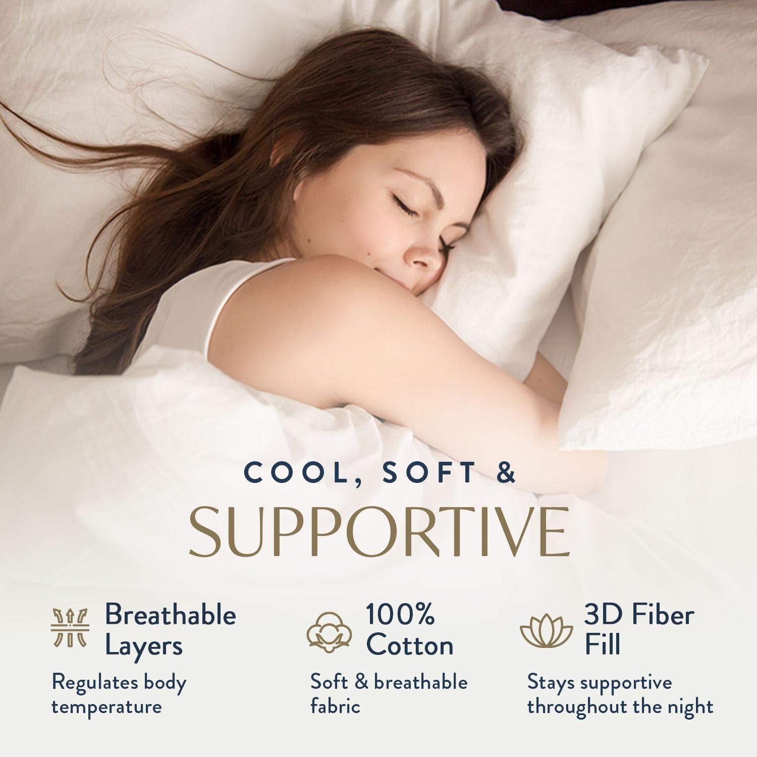 Digital Decor 100% Cotton Hotel Pillows, U.S. Made Hypoallergenic Pillows with Down Alternative Fiber Fill for Side & Back Sleepers, Set of 2, Three Comfort Levels, (Soft, Medium, Firm) Soft - Image 2
