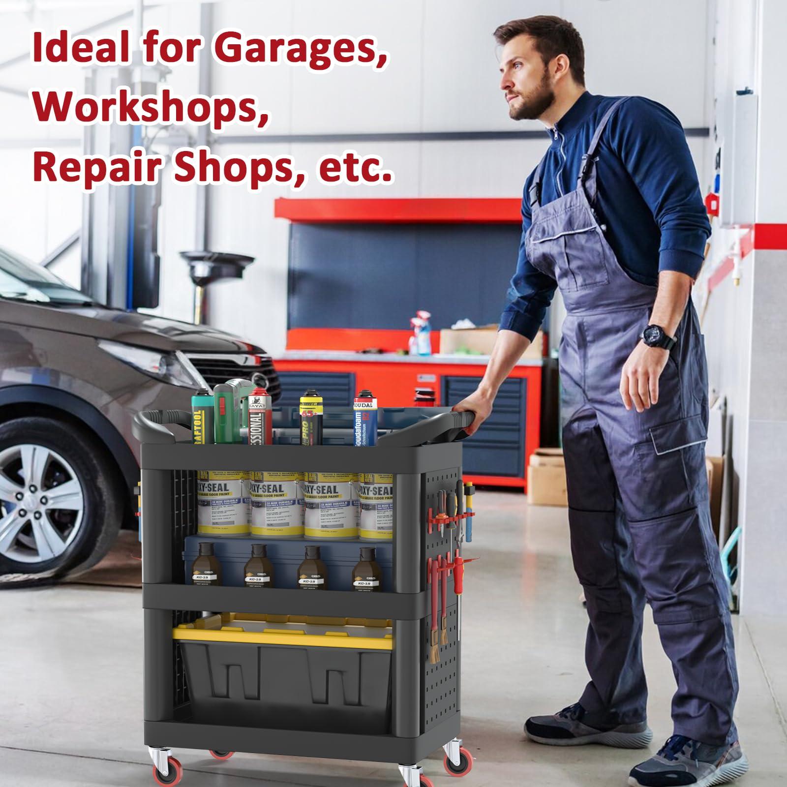 Pelnuies 3 Tier Auto Detailing Cart, 350 LBS Capacity Detail Cart with Grooves, 2 Hanging Plate and Hooks, Cleaning Carts on Wheels for Detailers Garage, Workshop, Repair Shop, Black - Image 8