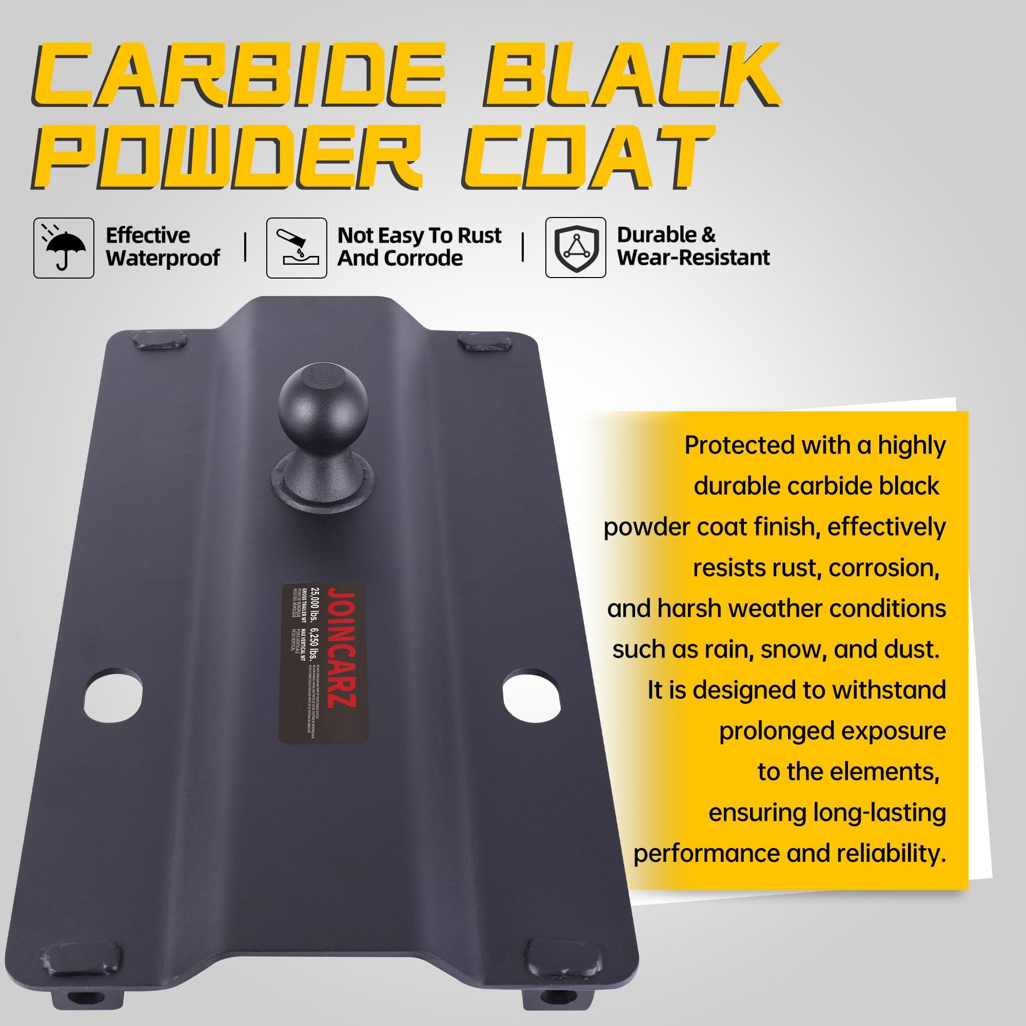 JOINCARZ 25000 lbs Gooseneck Ball Plate Fit for 5th Wheel Rails, Gooseneck Adapter Hitch for Pickup Truck Bed Trailer Towing, 2-5/16-Inch Ball, Fits Industry-Standard Rails,Carbide Black Powder Coat - Image 5