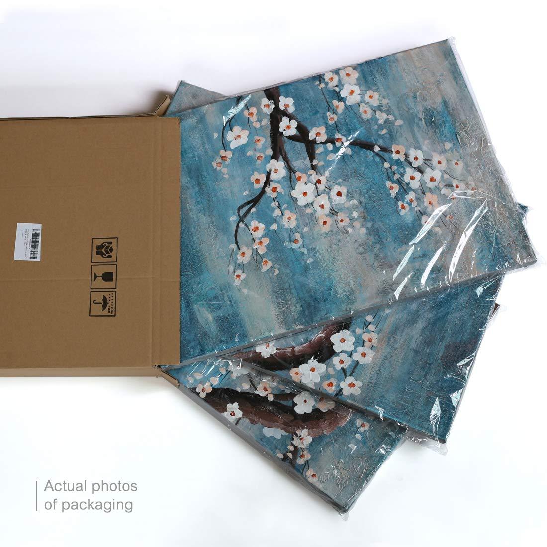 amatop Extra Large Wall Art for Living Room 100% Hand-Painted Framed Decorative Plum Floral Oil Painting Set Decorative Modern Blue Tree Artwork Ready to Hang - Image 5