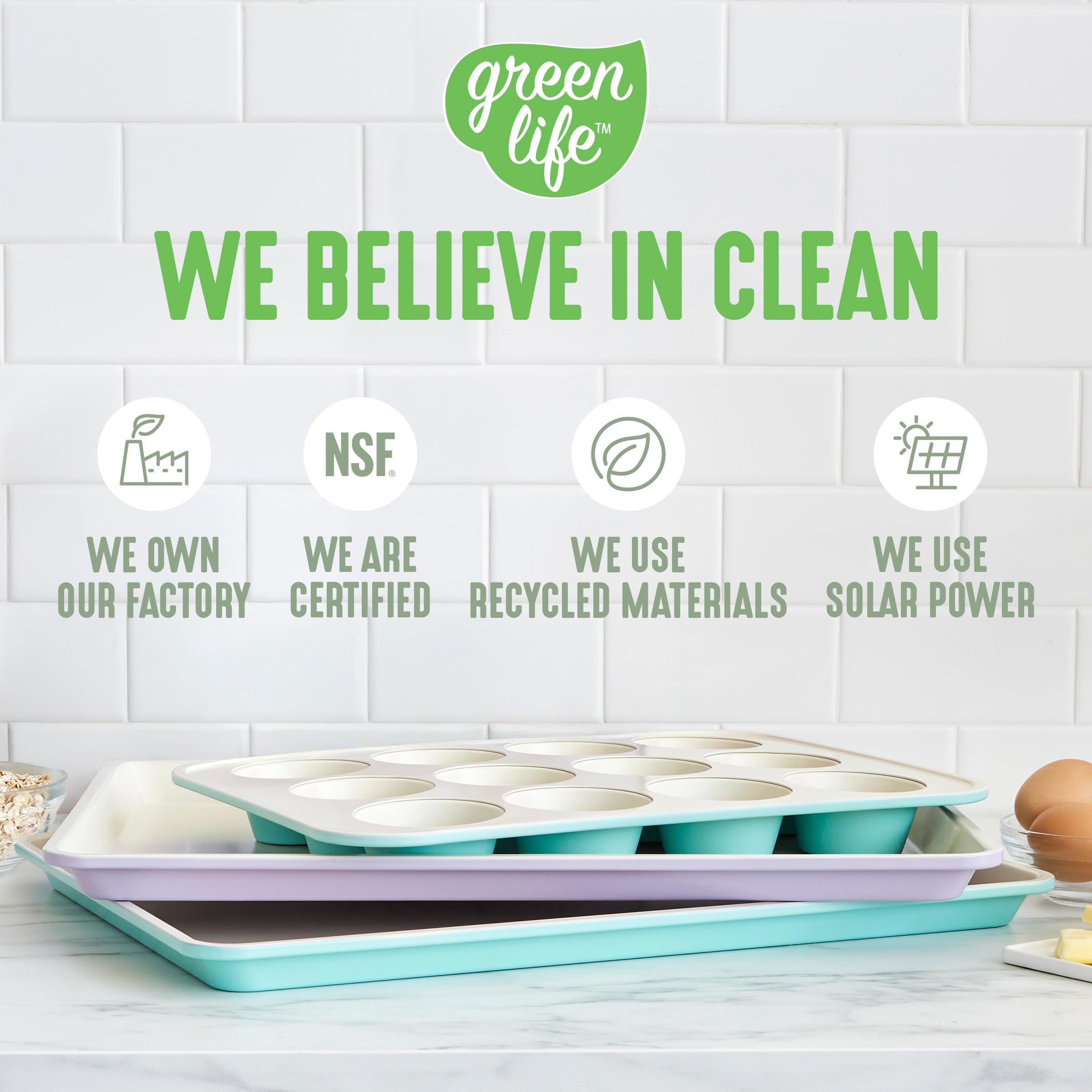 GreenLife 12-Cup Muffin Pan, Healthy Ceramic Nonstick Bakeware, PFOA & PFAS-Free Cupcake Tray, Durable Baking Pan, Versatile Kitchen Essential, Easy Clean Muffin Mold, Nonstick Baking Sheet, Sage - Image 7