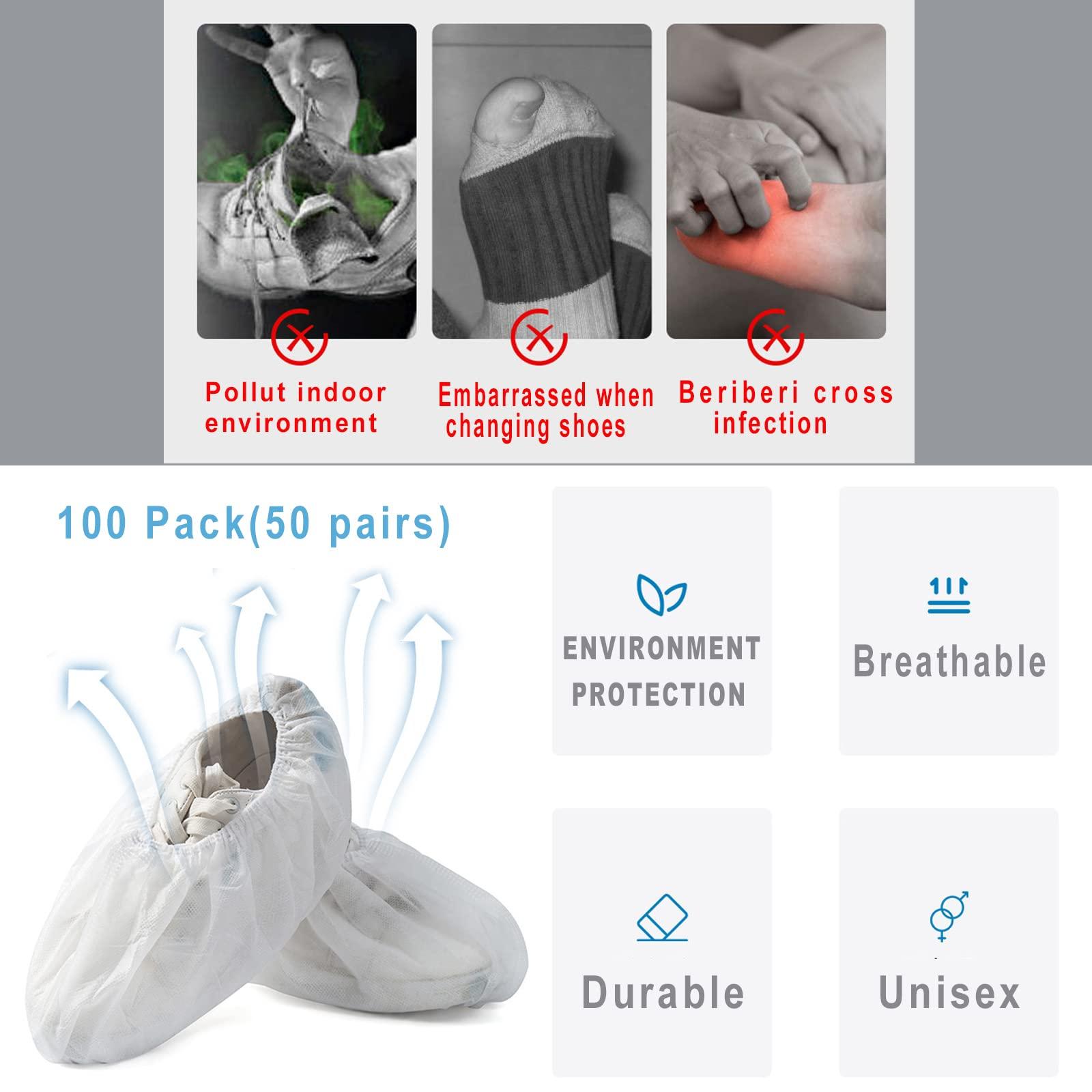 Life-C 100 Pack (50 Pair) Disposable Shoe Cover, White Resistant Boot Covers Non Slip Shoe Booties for Indoors - Image 3