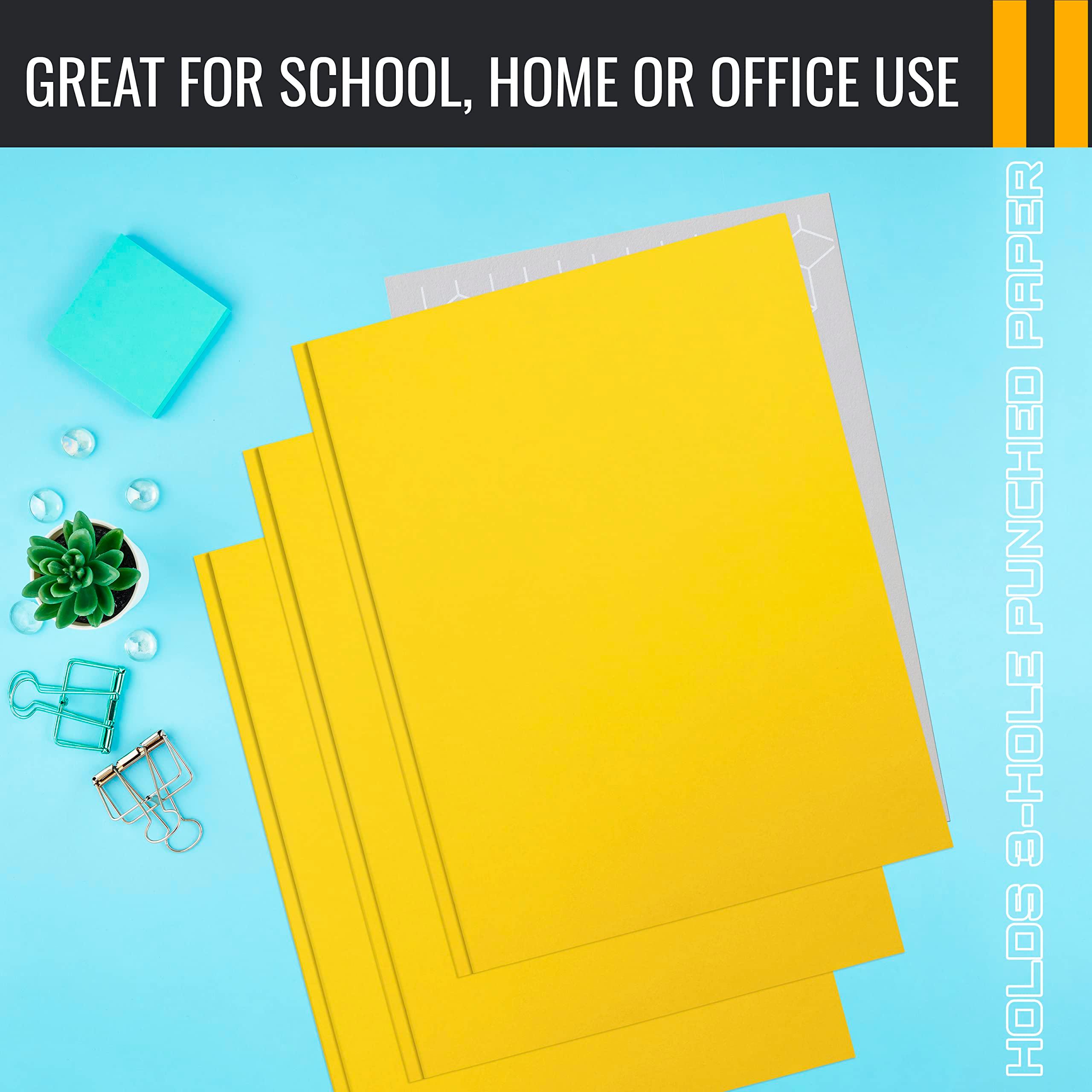 Better Office Products Yellow Paper 2 Pocket Folders with Prongs, 50 Pack, Matte Texture, Letter Size Paper Folders, 50 Pack, with 3 Metal Prong Fastener Clips, Yellow - Image 6