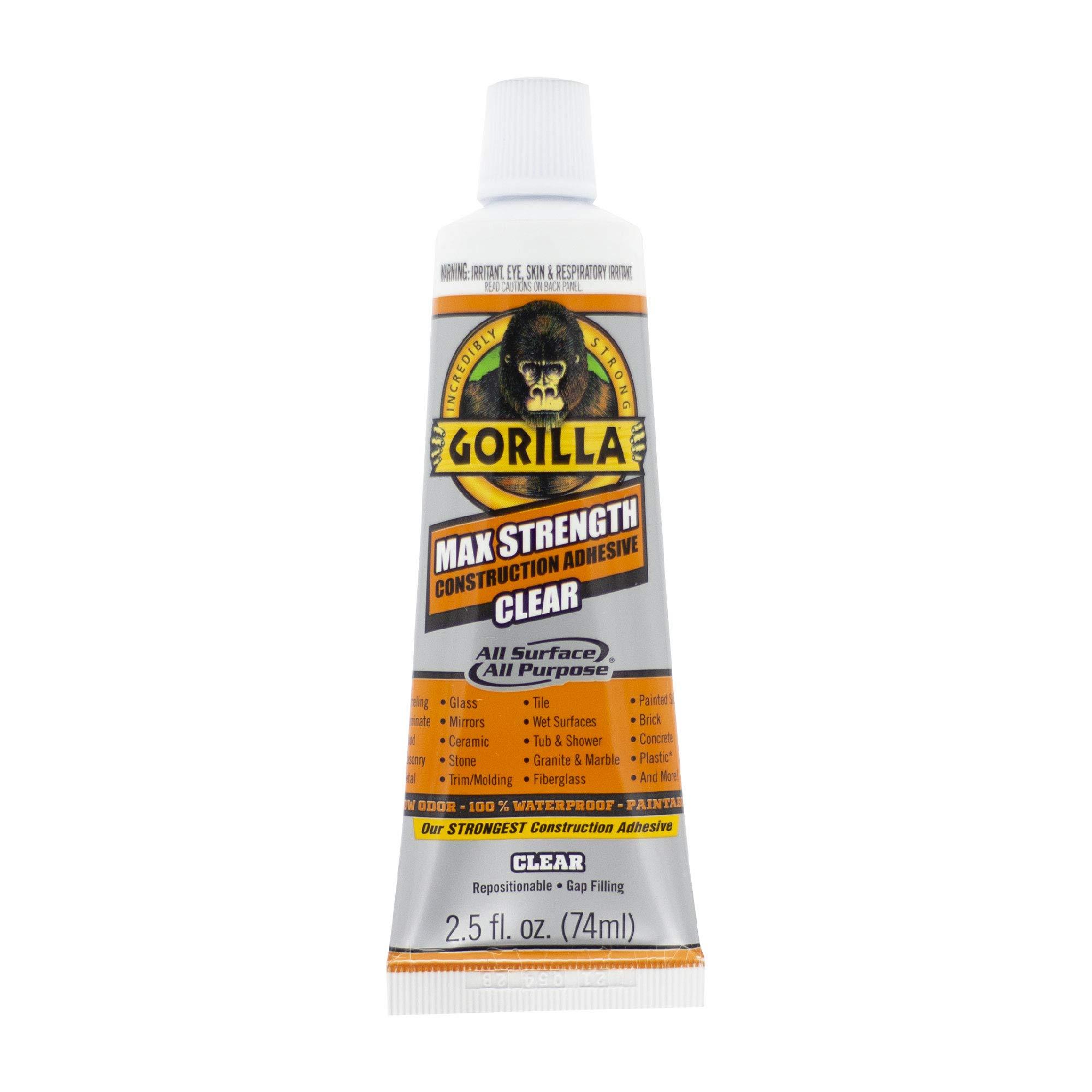 Gorilla Max Strength Construction Adhesive, Clear Glue, 2.5 Ounce Squeeze Tube (Pack of 1) - Gap Filling and Waterproof - Image 2