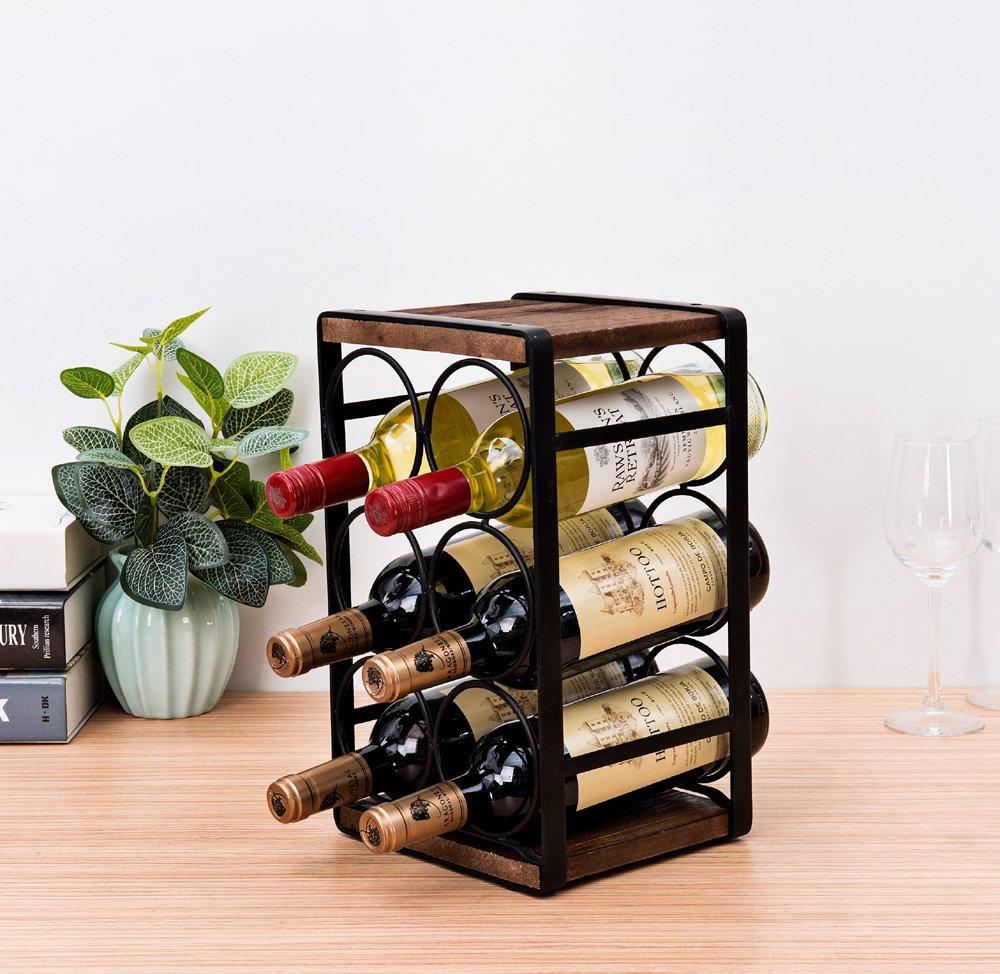 SODUKU Rustic Wood Countertop Wine Rack 6 Bottles No Need Assembly Brown - Image 2