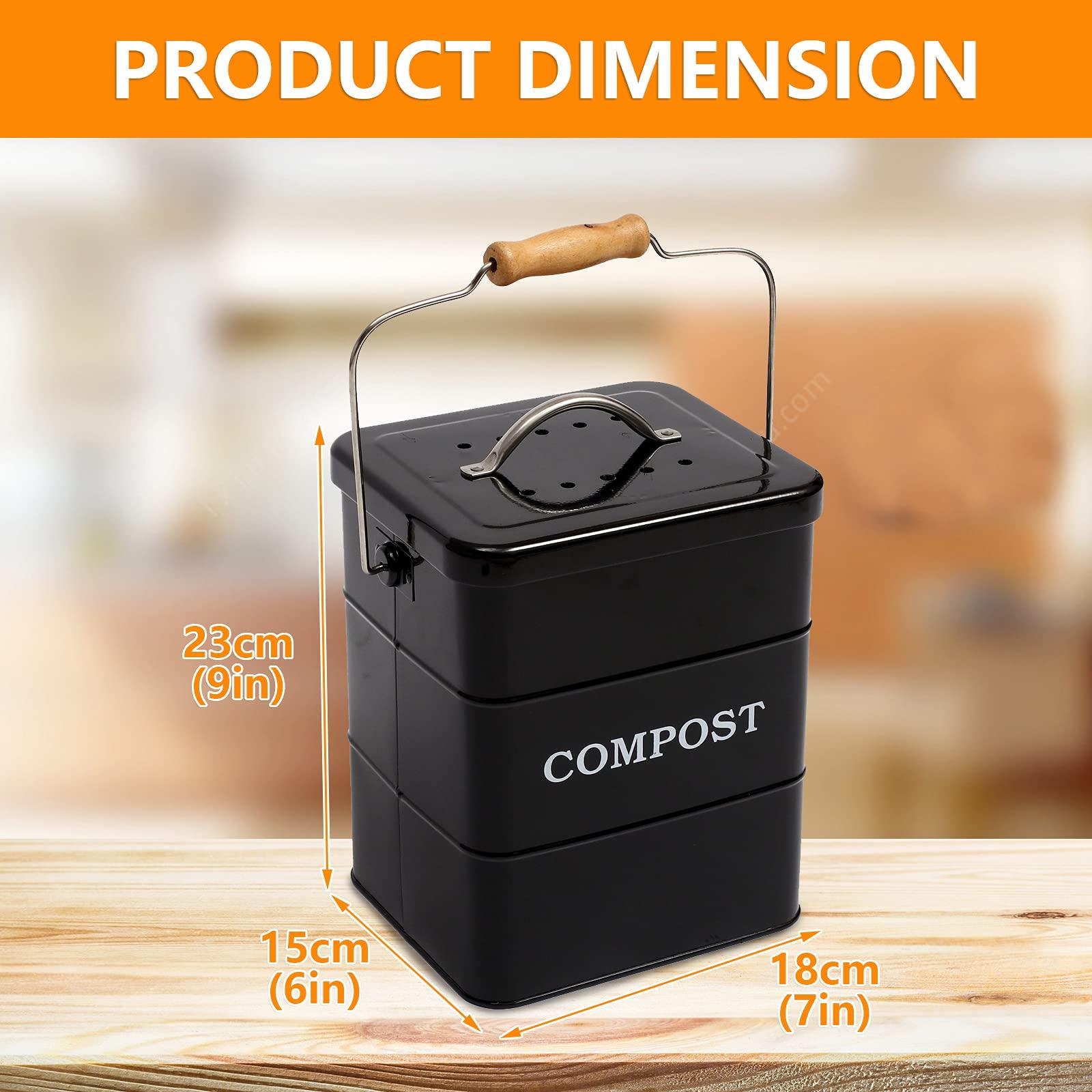 ayacatz Stainless Steel Compost Bin for Kitchen Countertop Compost Bin，1 Gallon, Kitchen Trash Can -Includes Charcoal Filter，Compost Bucket Kitchen Pail Compost with Lid-Black - Image 3