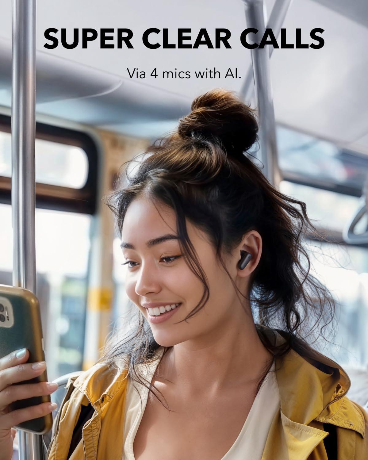 Soundcore P30i by Anker Noise Cancelling Earbuds, Strong and Smart Noise Cancelling, Powerful Bass, 45H Playtime, 2-in-1 Case and Phone Stand, IP54, Wireless Earbuds, Bluetooth 5.4 (Black) - Image 2