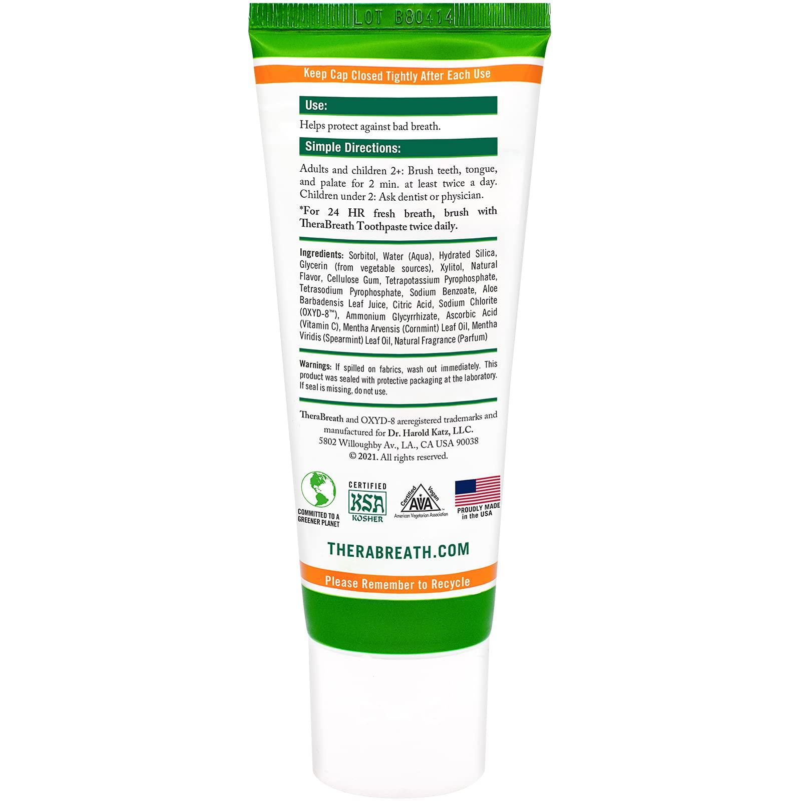 TheraBreath Fresh Breath Dentist Formulated Fluoride Free Toothpaste, Mild Mint, 4 Ounce (Pack of 2), Multi - Image 3