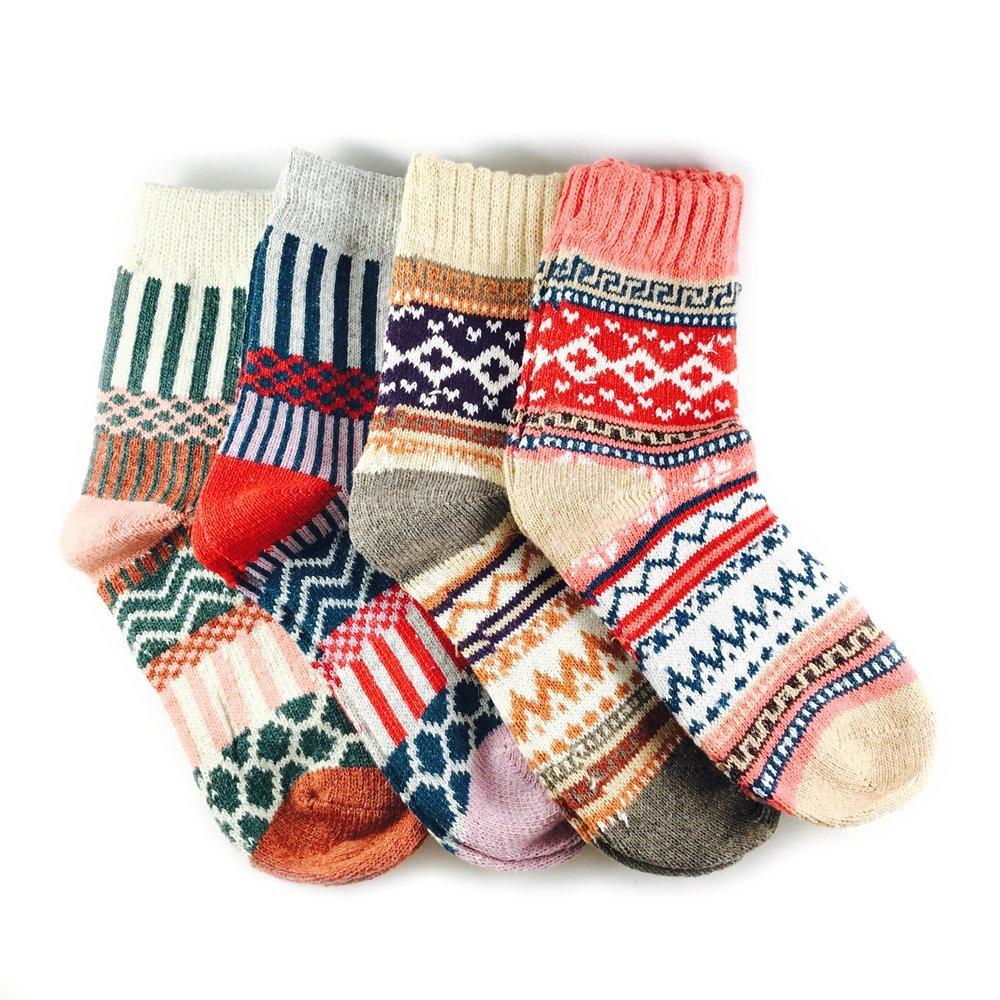JOYCA & CO. 3-5 Pairs Womens Multicolor Fashion Warm Wool Cotton Thick Winter Crew Socks