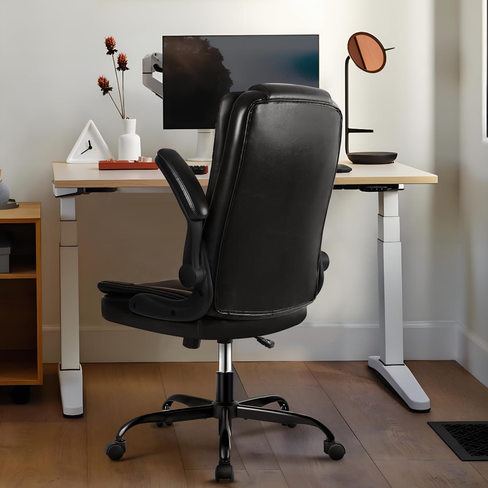 VITESSE Ergonomic Office Chair with Flip-up Armrests, Big and Tall Leather Executive Office Chair, High Back Lumbar Support Home Computer Desk Chair, Heavy and Duty Computer Chair (Black) - Image 5