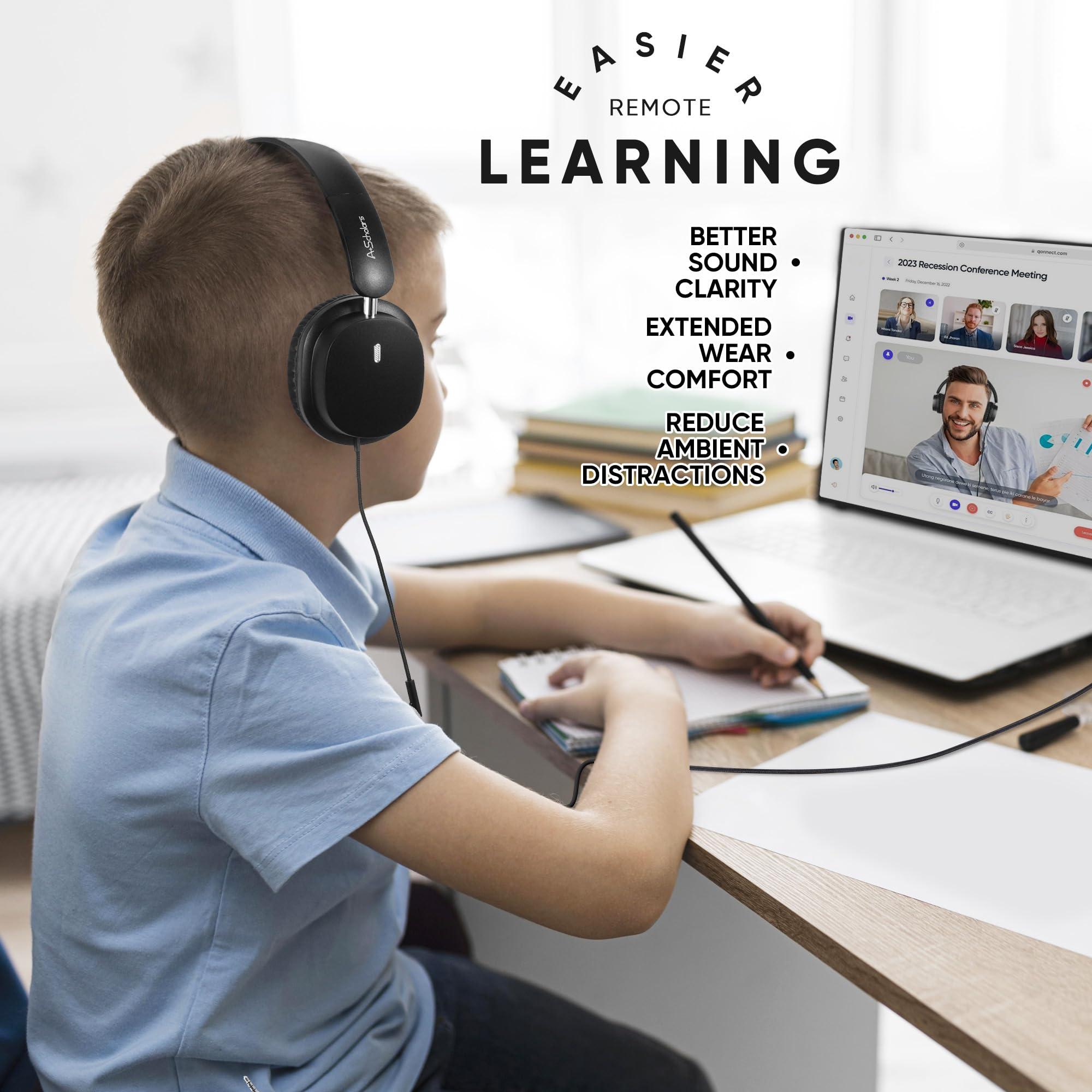 A+ Scholars Kids Headphones for School Bulk Set 5-Pack Over-Ear, Foldable, 3.5mm Jack, Wired Earphones for Classroom, Library, Airplane, for Online Learning and Travel (Black) - Image 7