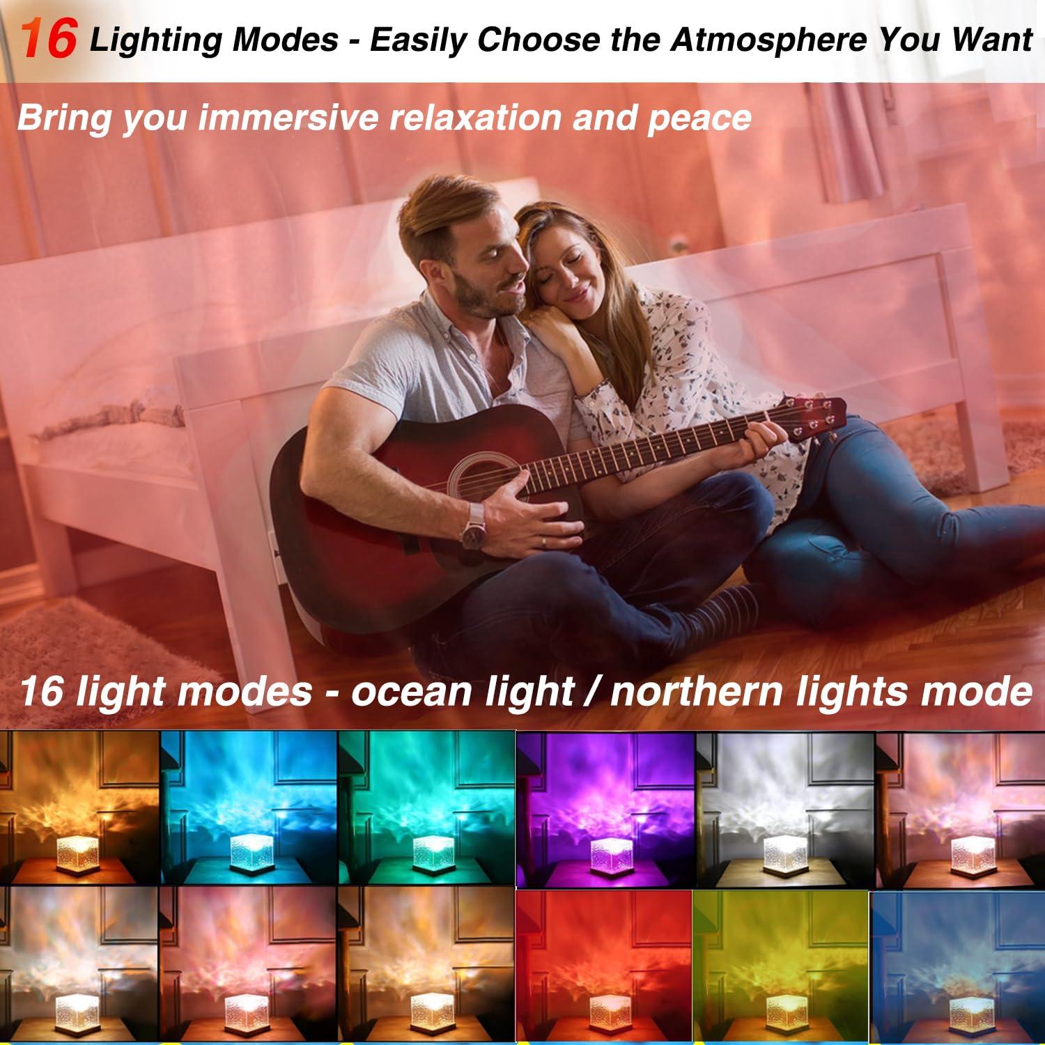 Baibaiba Ocean Lamp Water Light Projector - Water Ripple Projector Light Cube Aurora Northern Lights Wave Ripple Night Light for Bedroom (16 Colors) - Image 2