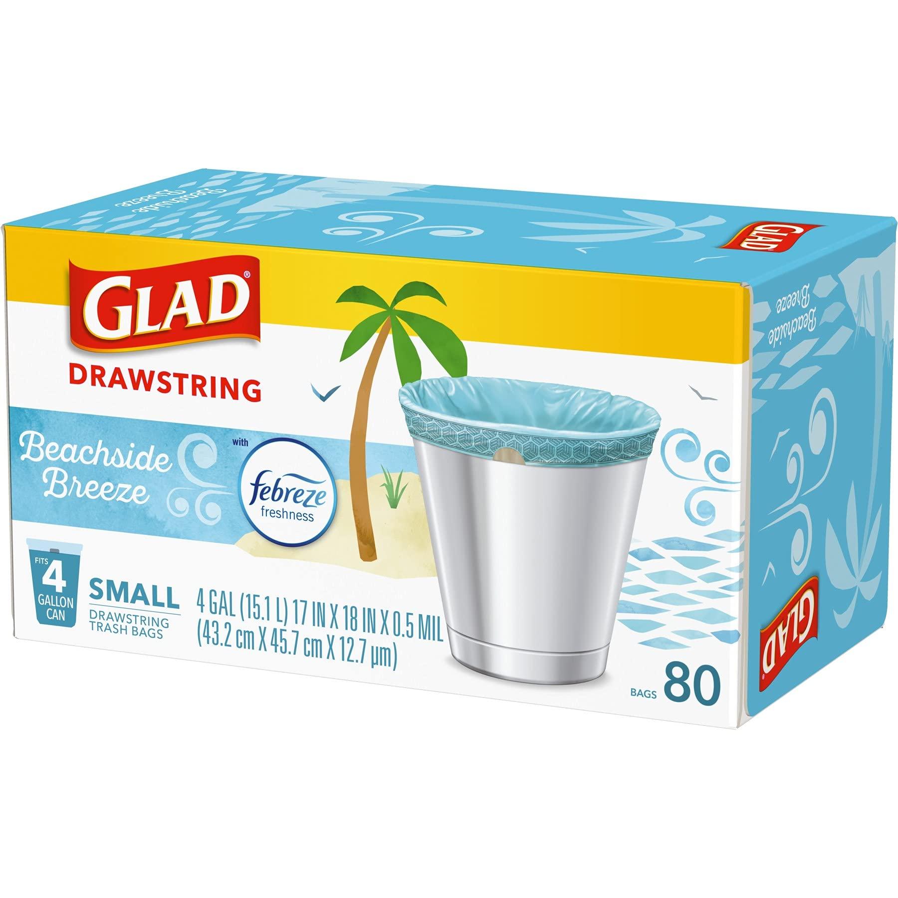 Glad Odorshield Small Drawstring Trash Bags, 4 Gal, Febreze Beachside Breeze, 80 Ct, Pack May Vary - Image 10