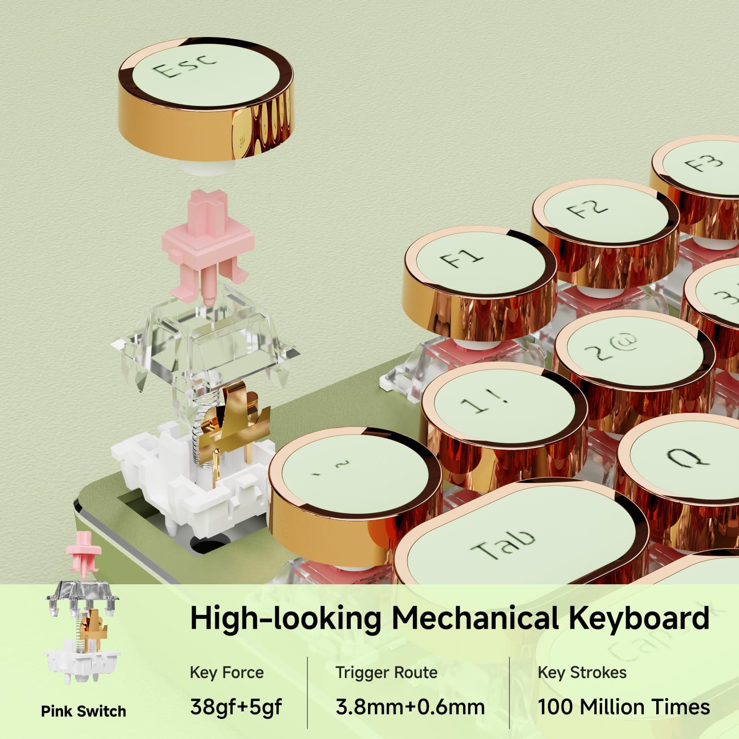 EWEADN Typewriter Style Mechanical Gaming Keyboard, Wired Mechanical Keyboards,104 Keys Backlit LED Keyboards, Media Control Knob, Wired Computer Keyboard Pink Switch for Windows/Mac/PC-Green - Image 4