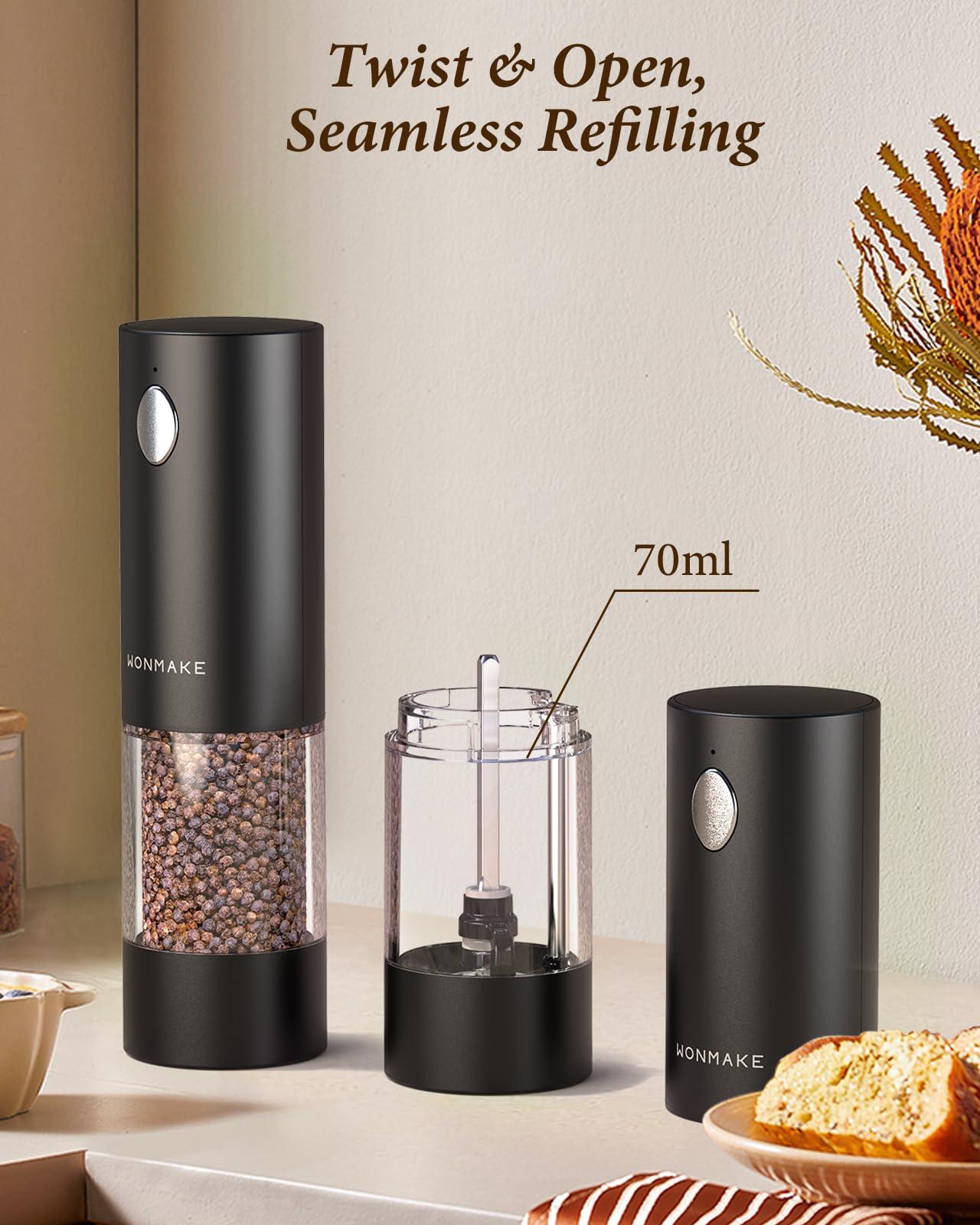 Electric Salt and Pepper Grinder Set - Automatic Refillable Salt and Pepper Grinders with Charging Base & LED Light, Adjustable Coarseness, One-handed Easy Operation, Ideal Kitchen Gadget - Image 4