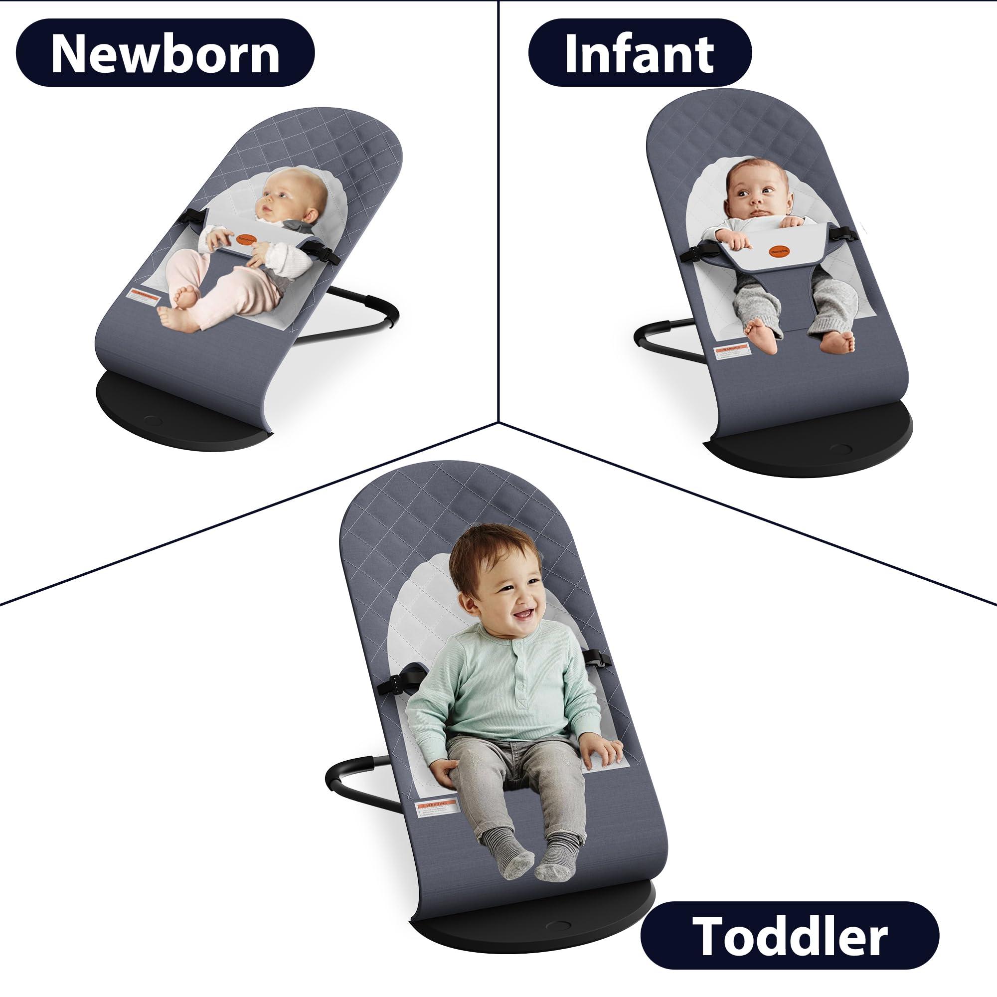 Portable Baby Bouncer Seat for Infants, 0-18 Months, 3 Modes of Use with Rocker & Stationary Options, Ergonomic Infant Chair with Hanging Toys, Baby Shower Gifts – Grey - Image 3
