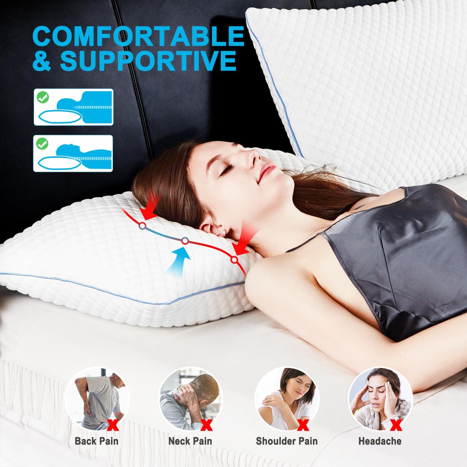 VVZ Cooling Bed Pillows Queen Size Set of 2, Shredded Memory Foam Pillows for Side Back Stomach Sleepers, Luxury Cool Gel Adjustable Firm Bed Pillows for Sleeping 2 Pack Queen Size 20 x 30 Inches - Image 2