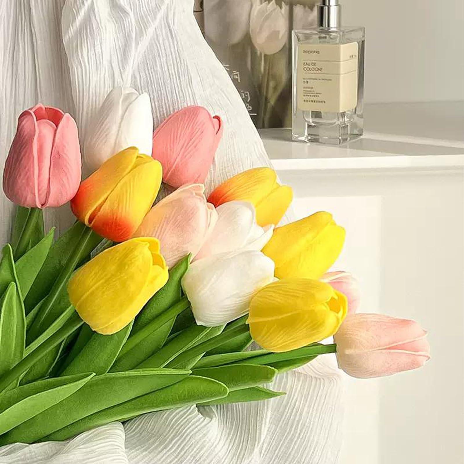 Fodofodo 15PCS Artificial Tulips Flowers,Real Touch 14" Silk Fake Tulips,Bulk Fake Flowers,Faux Flowers,Artificial Flowers for Home Kitchen Office Dining Room Wedding Decorations (Colorful) - Image 7
