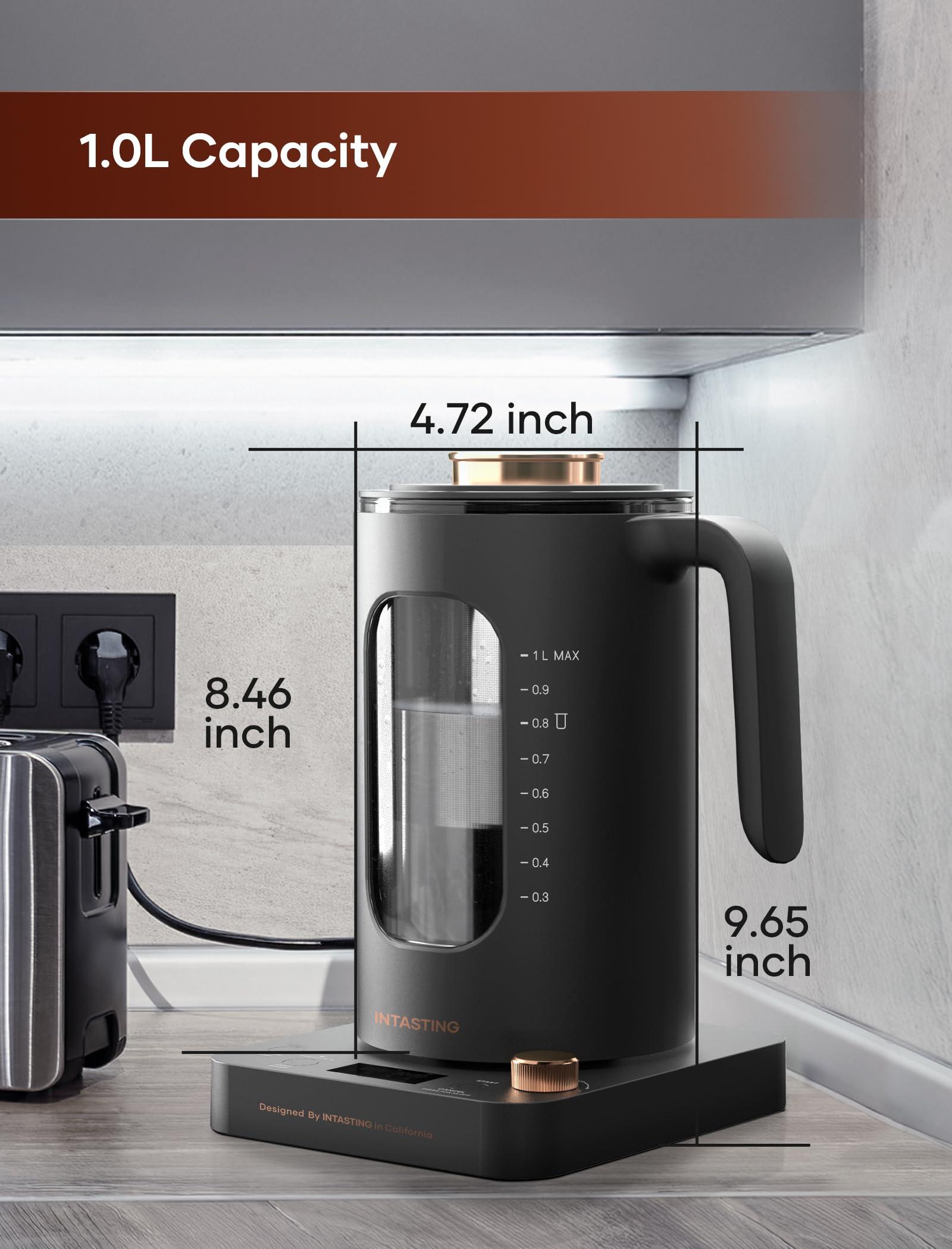 Electric Tea Kettle, INTASTING Glass Electric Kettle with tea Infuser and Precise knob temperature control, 1200W Fast Heating, BPA-Free, Easy to Clean, for Tea and coffee, 1 Liter (Dark Gray) - Image 3