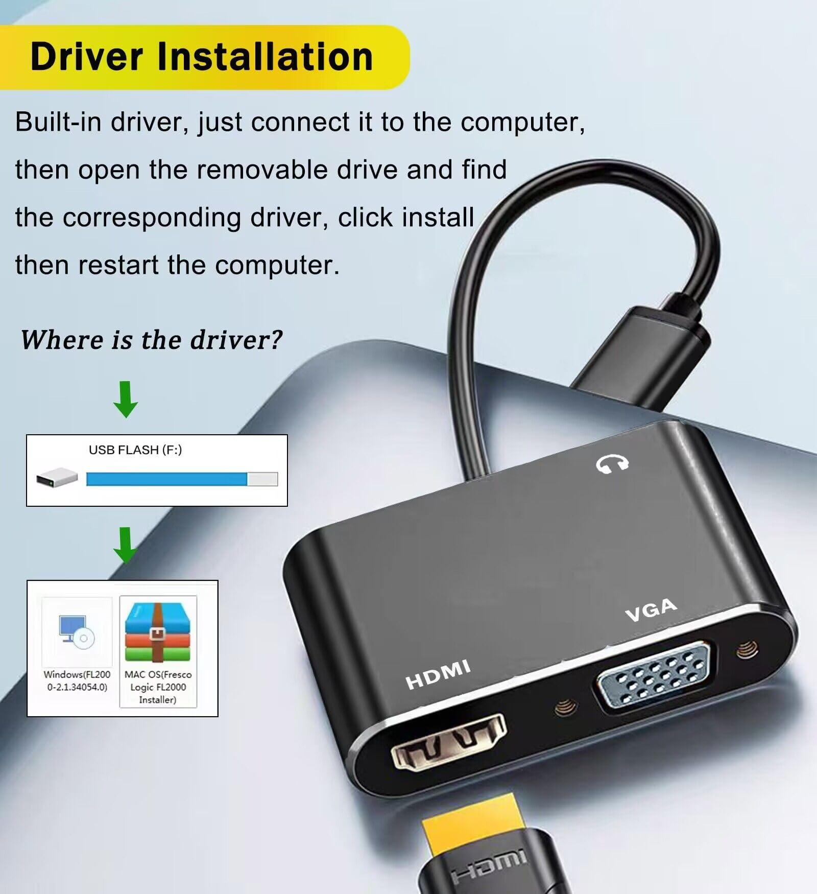 AKWOR USB 3.0 to HDMI VGA Adapter, USB to HDMI USB to VGA Adapter for 2 Monitors, 1920 * 1080P@60HZ Full HD Display Video Converter Comaptible with Windows 7/8/10/11 and Mac OS Systems - Image 5
