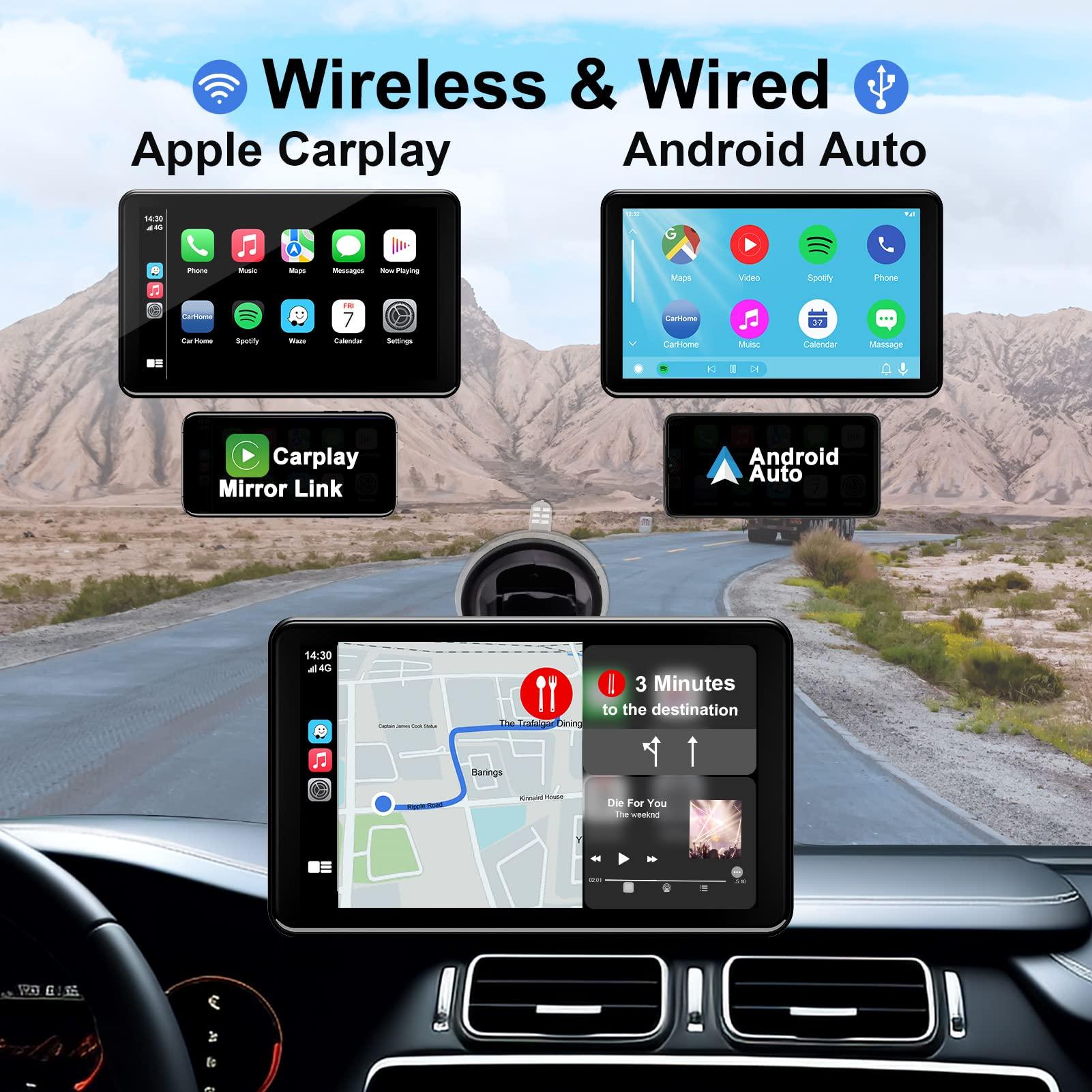 Jimtour Wireless Car Stereo with 7 Inch Touchscreen, Bluetooth Handsfree, Apple Carplay & Android Auto, GPS Navigation, FM/AUX/USB - Image 2