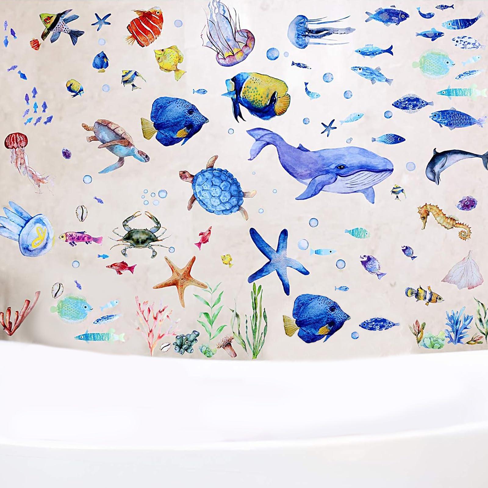 116 Pieces Ocean Wall Decals Under The Sea Fish Wall Nursery Decals Removable Marine Animals Peel and Cute Stickers Art for Kids Bedroom Living Room Bathroom Decoration(Lovely Colors) - Image 5