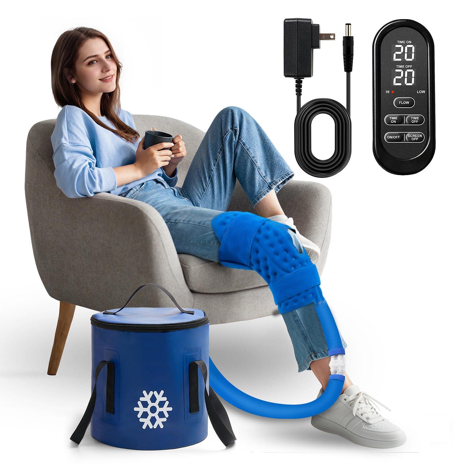 GALINAND Cold Therapy Machine, Ice Machine for Knee Care After-Surgery, Knee Replacement Recovery Equipment Aids Pack, Cryotherapy System w/Compression Wrap Pad for Ankle, Foot, ACL Relief