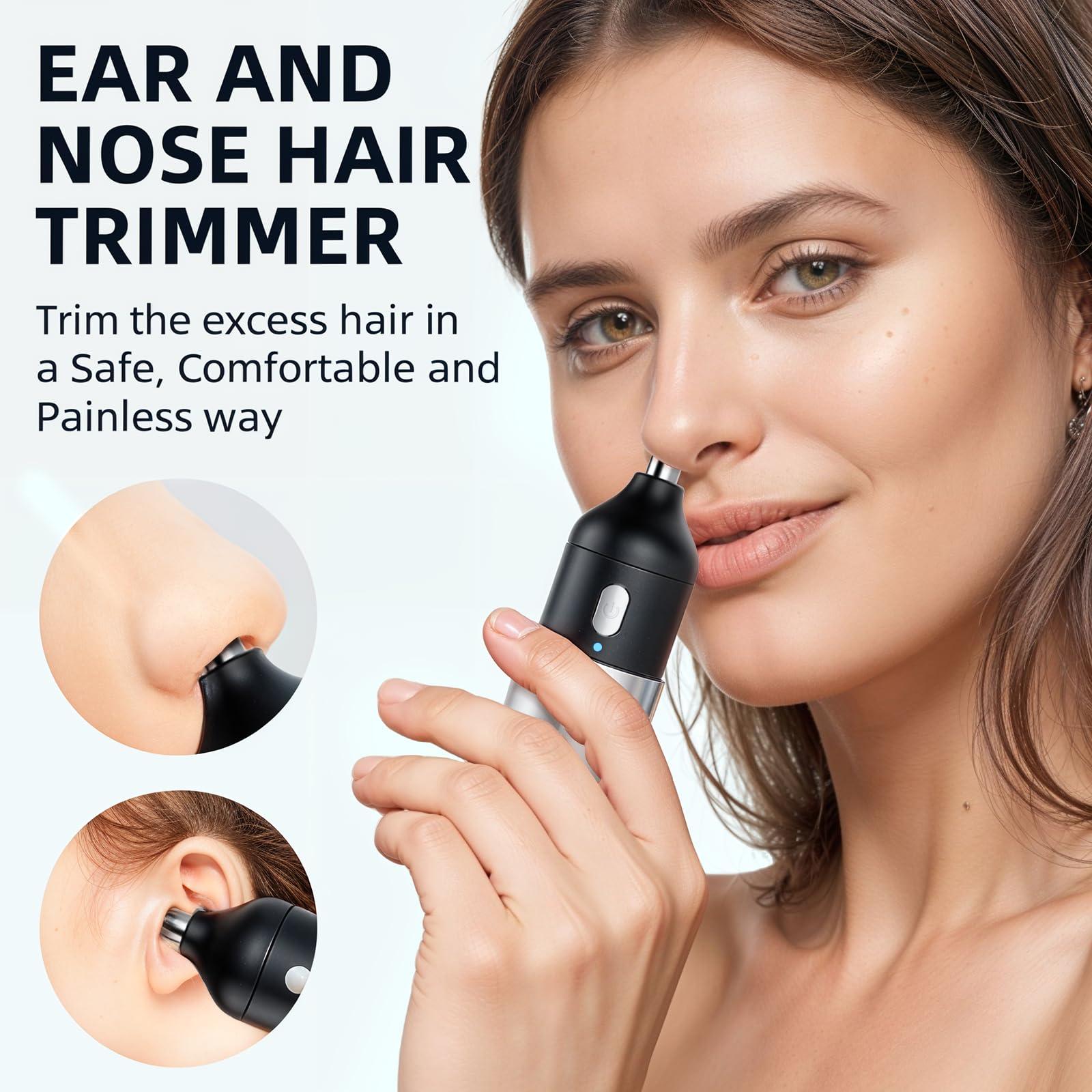Facial - Nose Hair Remover Women and Men, 2 in 1 Professional USB Rechargeable Electric Face Shaver and Nose Trimmer, Facial Hair Trimmer Body Grooming with Waterproof Dual Edge Blades (Silver) - Image 3