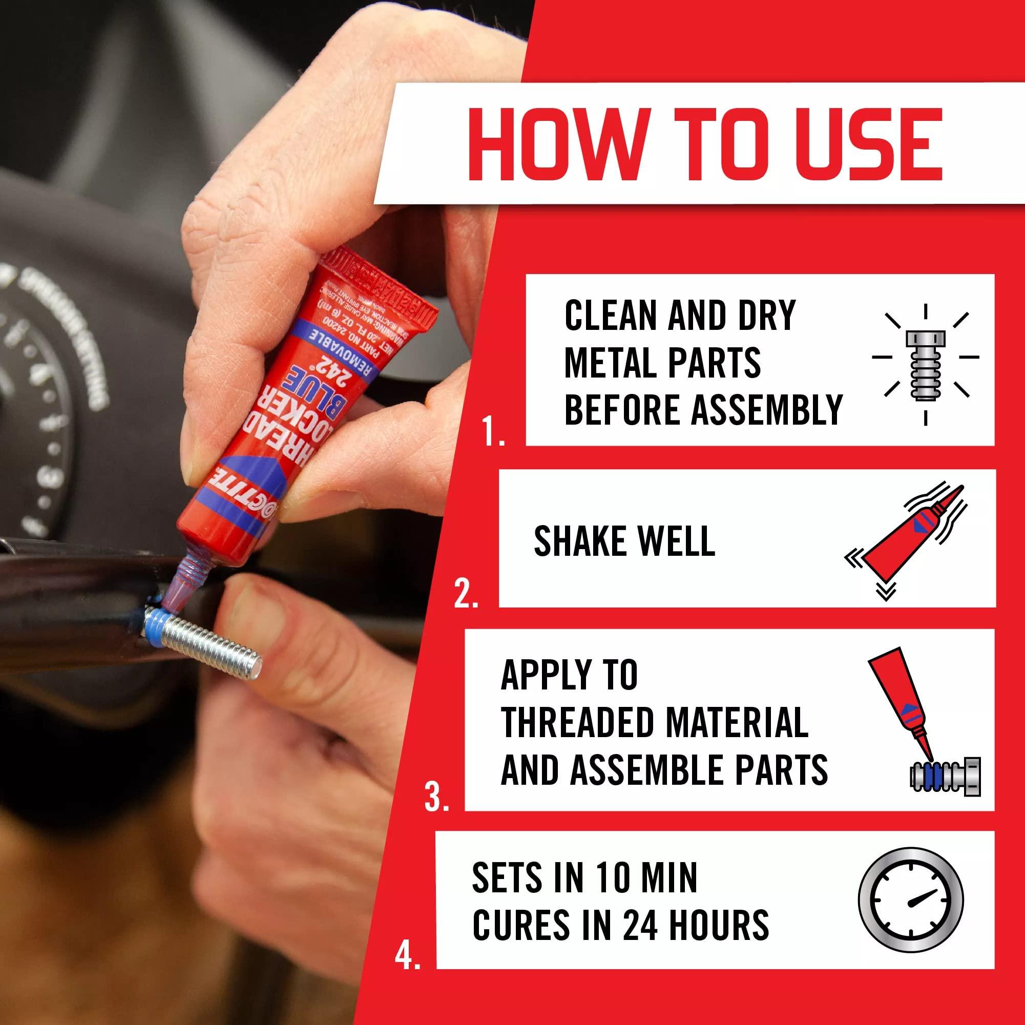 Loctite Threadlocker Blue 242 - Removable Thread Lock Glue for Nuts, Bolts, & Fasteners, Medium Strength Screw Glue to Prevent Loosening & Corrosion - 6 ml, 1 Pack - Image 2