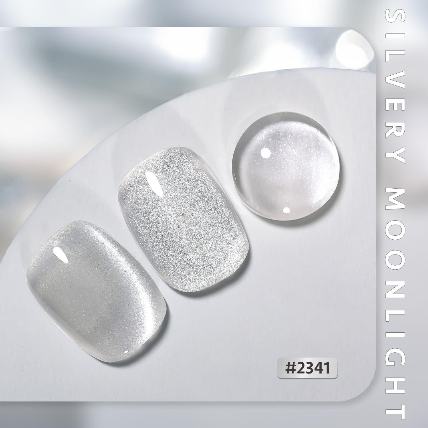 GAOY Glassy Cat Eye Holographic Gel Polish, 16ml Glitter Reflective Translucent UV, 2341 Silvery Moonlight - Image 3