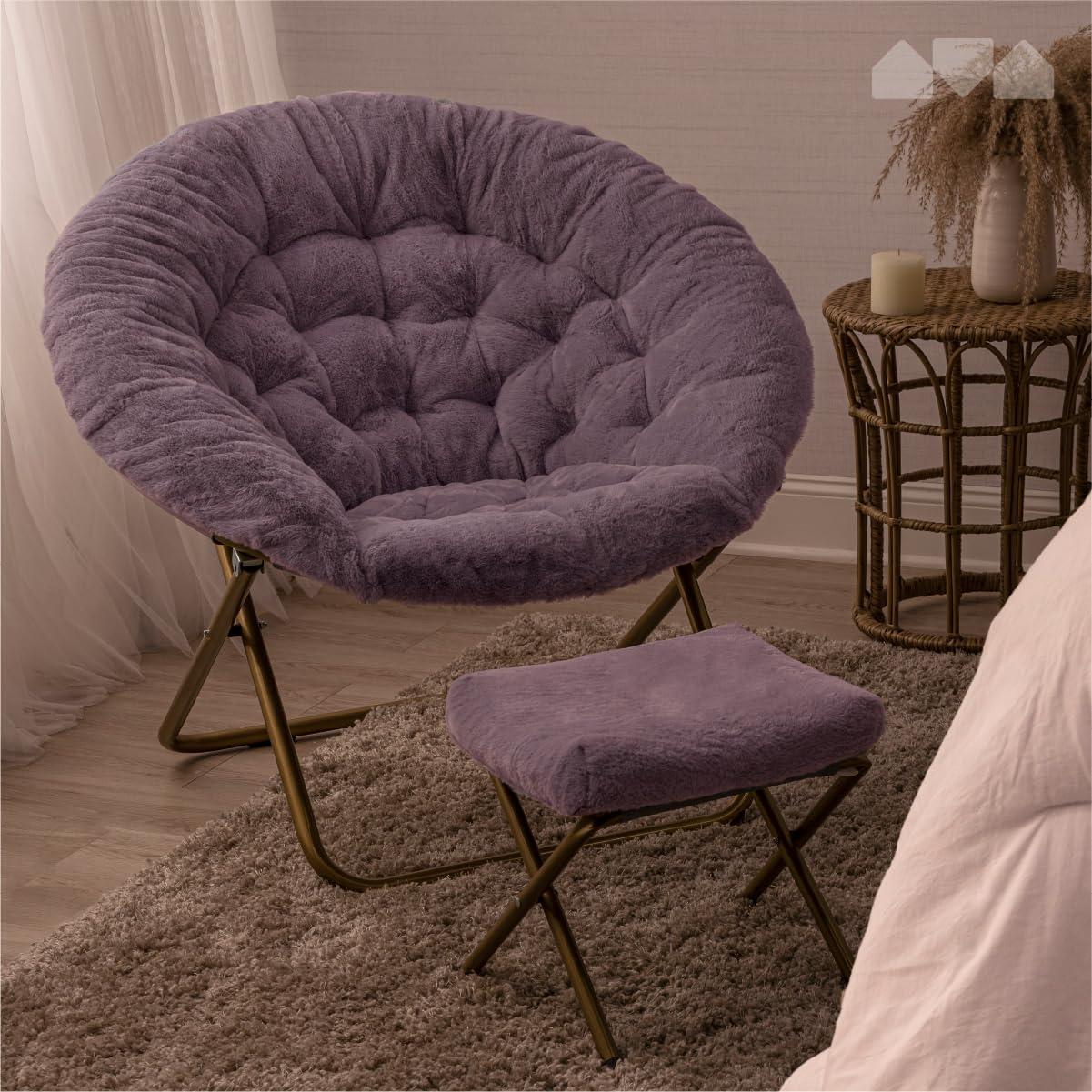 Milliard Cozy Chair with Footrest Ottoman/Faux Fur Saucer Chair for Bedroom/X-Large (Purple) - Image 7