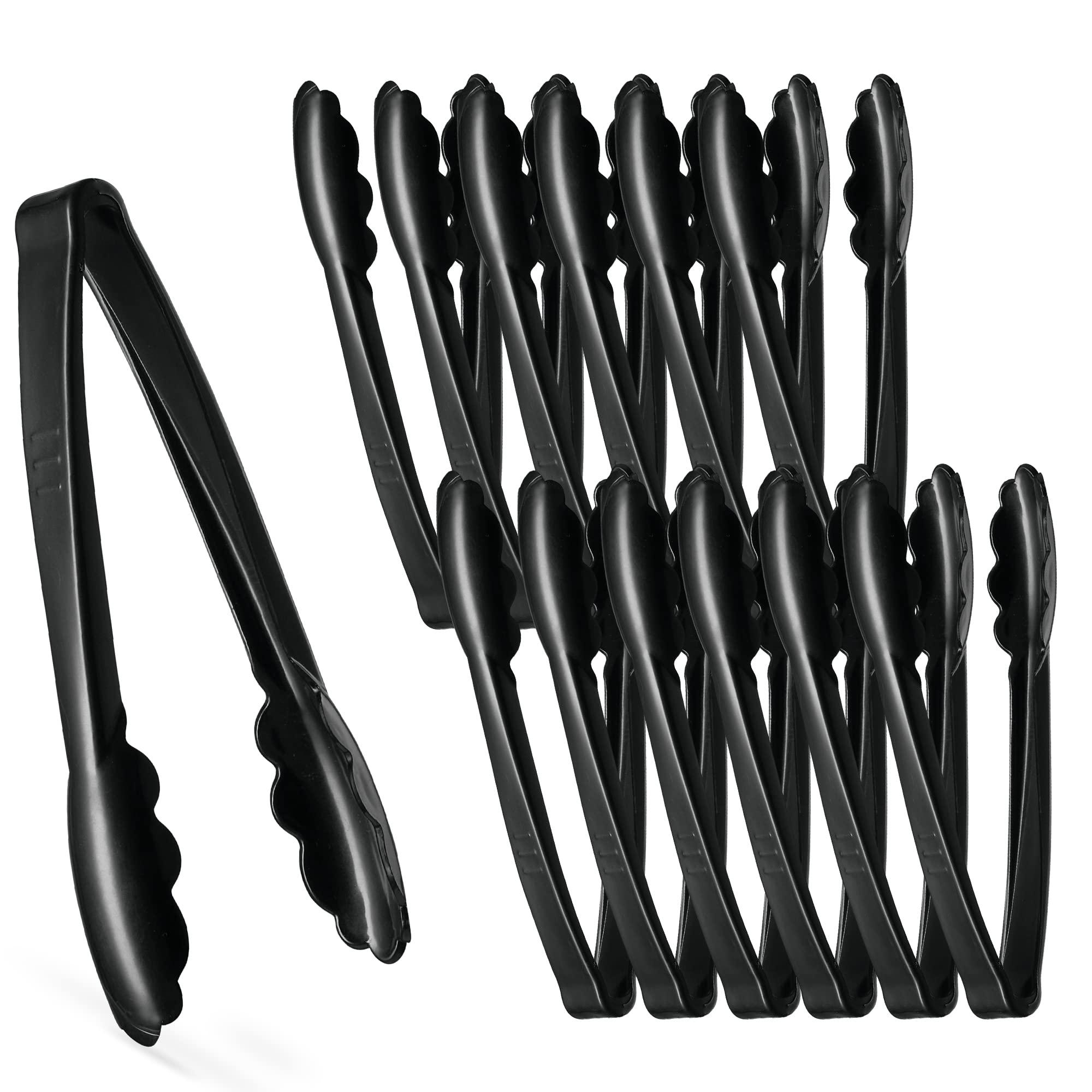 [Black Tongs 9'' Inches] Plasticpro 9'' Serving Tongs Heavy Duty Reusable Kitchen and BBQ Black Serving Tong for party's, Caterings, Events, Buffet, Weddings, And every Day use Pack of 12
