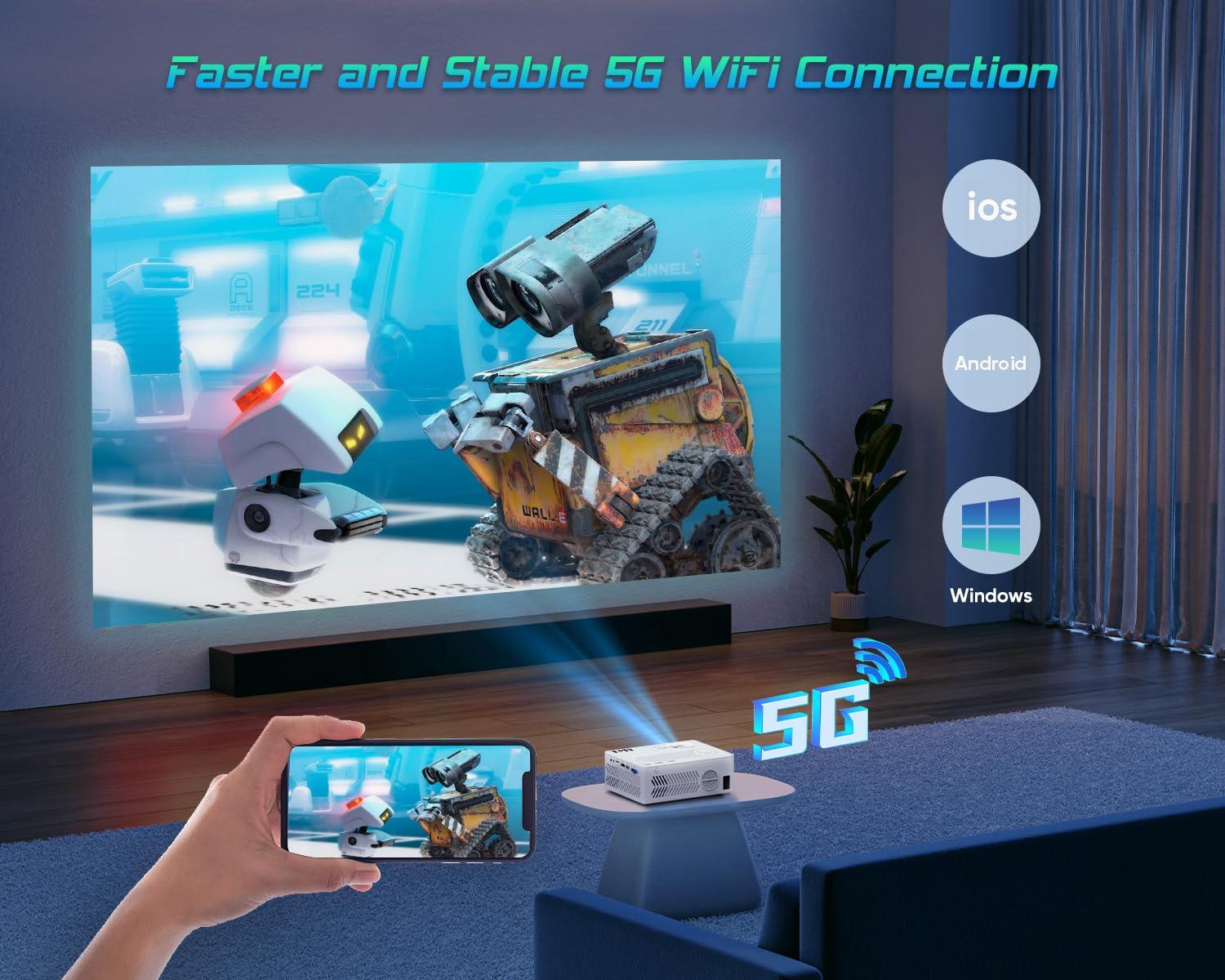 TMY Projector with WiFi and Bluetooth【100" screen included】Native 1080P Outdoor Projector, 4K Supported Portable Projector, Compatible with iOS/Android/PC/TV Stick/HDMI/USB, Indoor Outdoor Use - Image 6