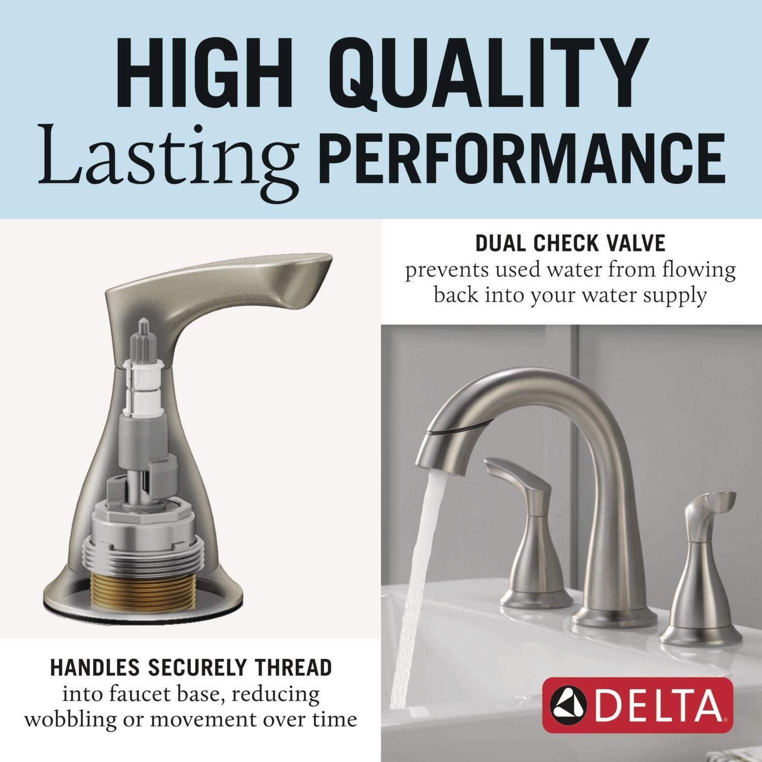 Delta Broadmoor Brushed Nickel Bathroom Faucet with Sprayer, 8 Inch 3 Hole Widespread Bathroom Sink Faucet with Pull Out Sprayer, Push-Pop Drain, SpotShield Stainless 35765LF-SPPD - Image 5