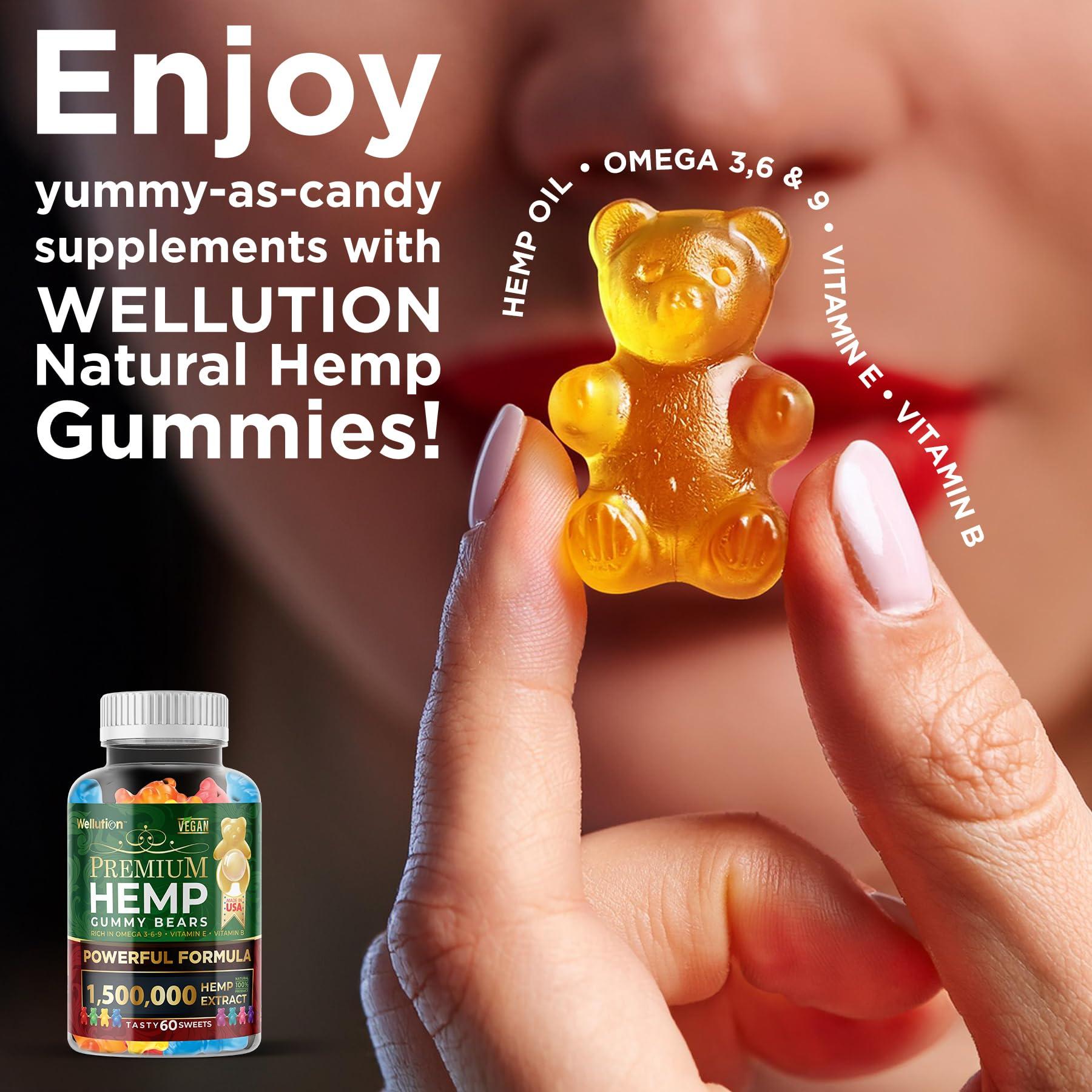 WELLUTION Hemp Gummies – High Potency 1,500,000 MCG – Natural Fruity Bear for Relaxation and Peace - Fast-Acting - 60ct - Image 3