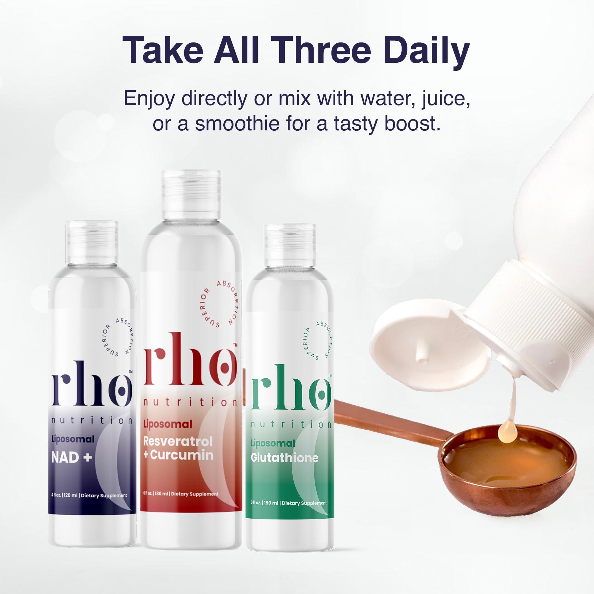 Rho Nutrition - Cellular Longevity Essentials Bundle – Ultra High Absorption Liquid Liposomal Supplements for Healthy Aging & Cellular Support - NAD+, Curcumin + Resveratrol, & Glutathione (3 Pack) - Image 8