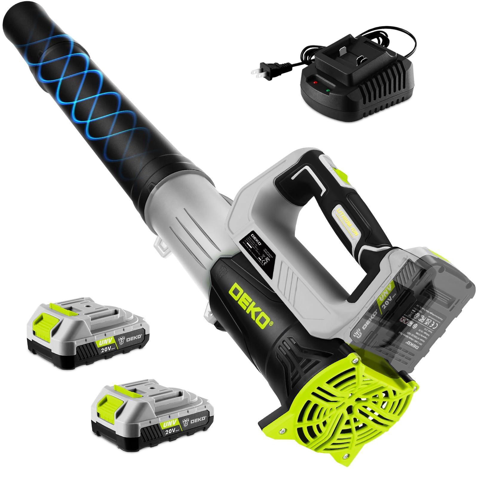 Electric Leaf Blower Cordless 18000RPM: DEKOPRO Blowers for Lawn Care with 2x2.0Ah Battery and Charger, 2 Speed Mode, Lightweight & Powerful Battery Powered Leaf Blower for Patio Yard Cleaning