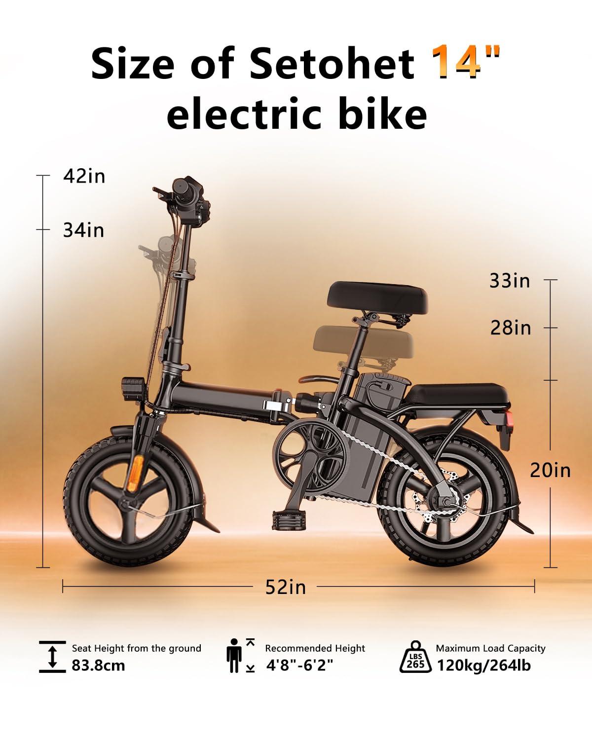Setohet 14" A1 Electric Bike Easy Folding, Commuter Electric Bicycle for Adult, City E-Bike Peak 500W Motor, 576 Wh Removeable Battery,Max Range 20 Miles & Max Speed 20 Mph,Mini Ebikes - Image 4