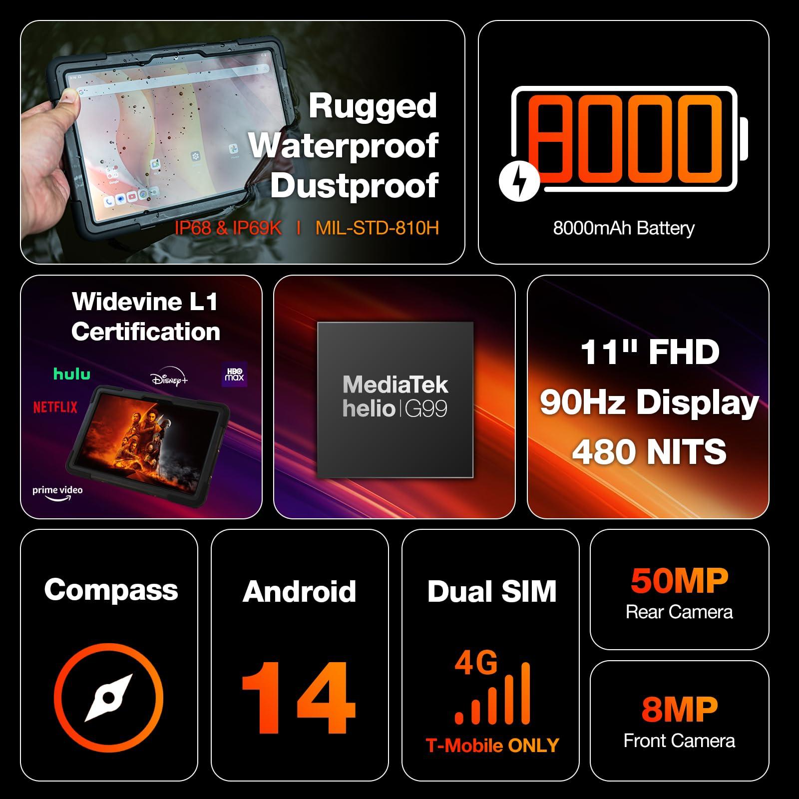 AGM PAD P2 Active Rugged Android 14 Tablet with Case, Waterproof & Drop-Proof, Widevine L1 & GMS Certified, 11" 90Hz FHD 480 NITS Display, MTK G99, 8000 mAh, 16(8+8) + 256GB[TF 2TB], GPS, Compass, OTG - Image 3